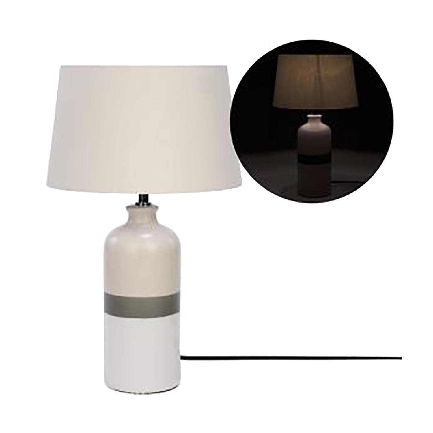 Lampe de table en céramique à base rayée grise avec abat-jou