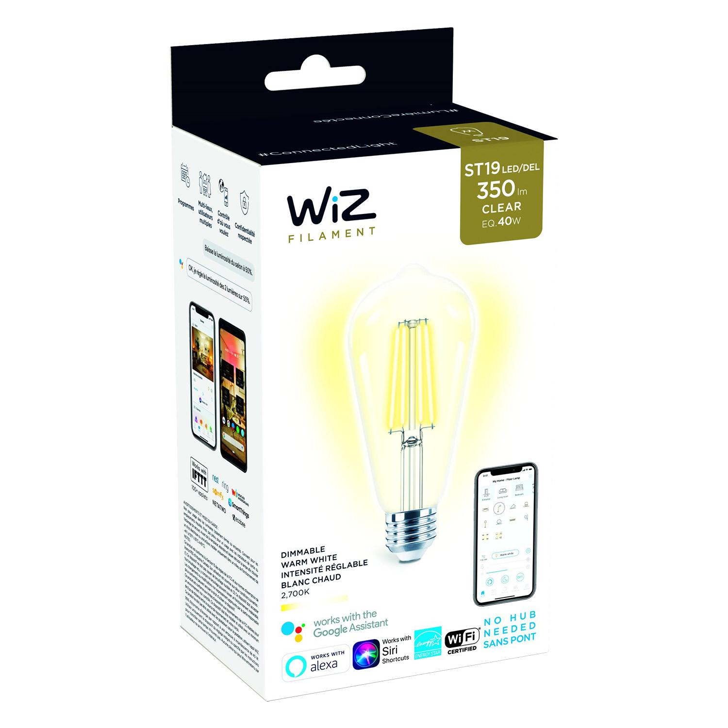 Philips WiZ ST19 Dimmable Wi-Fi Clear LED Bulb