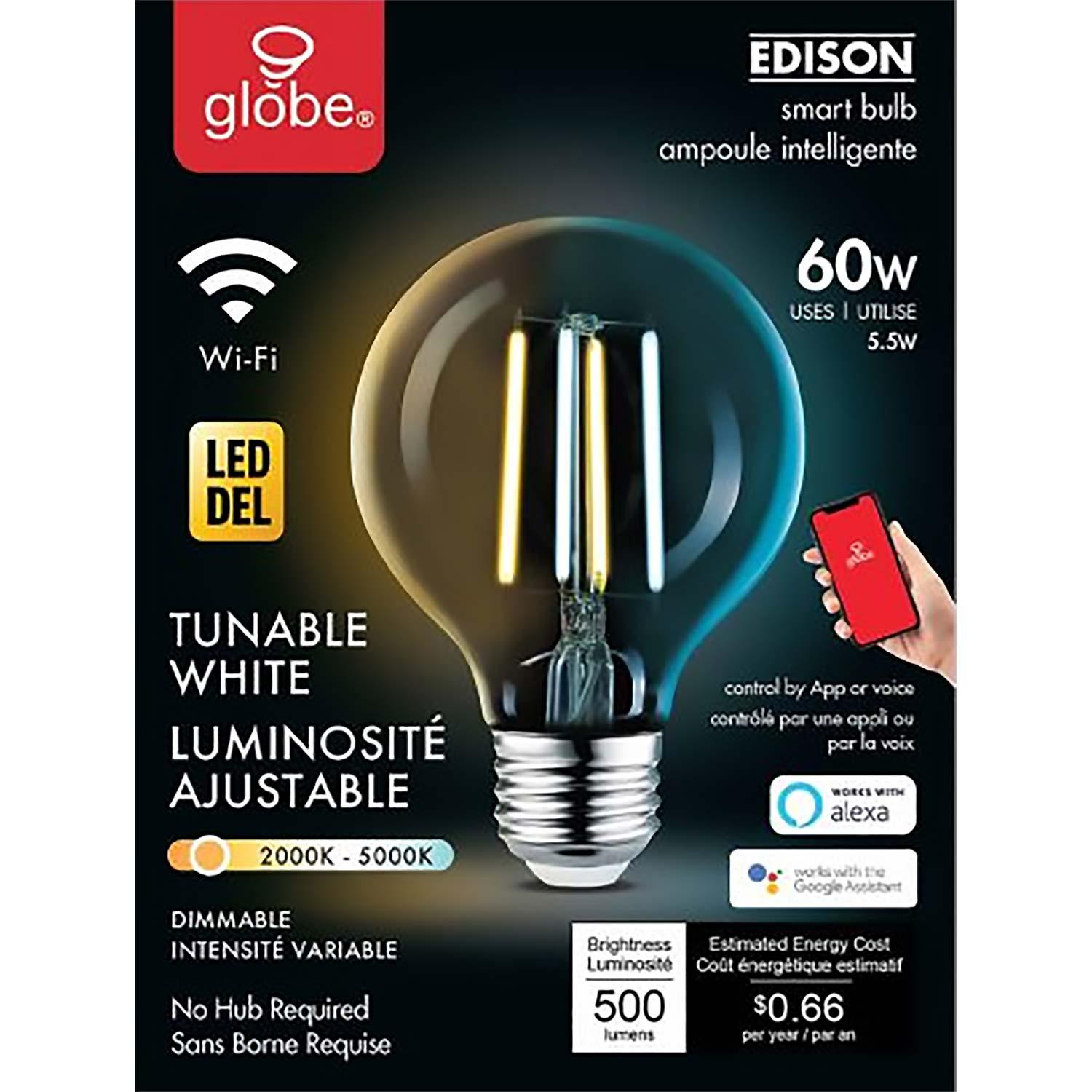 Globe Smart G25 5.5W Tunable White Clear LED Bulb
