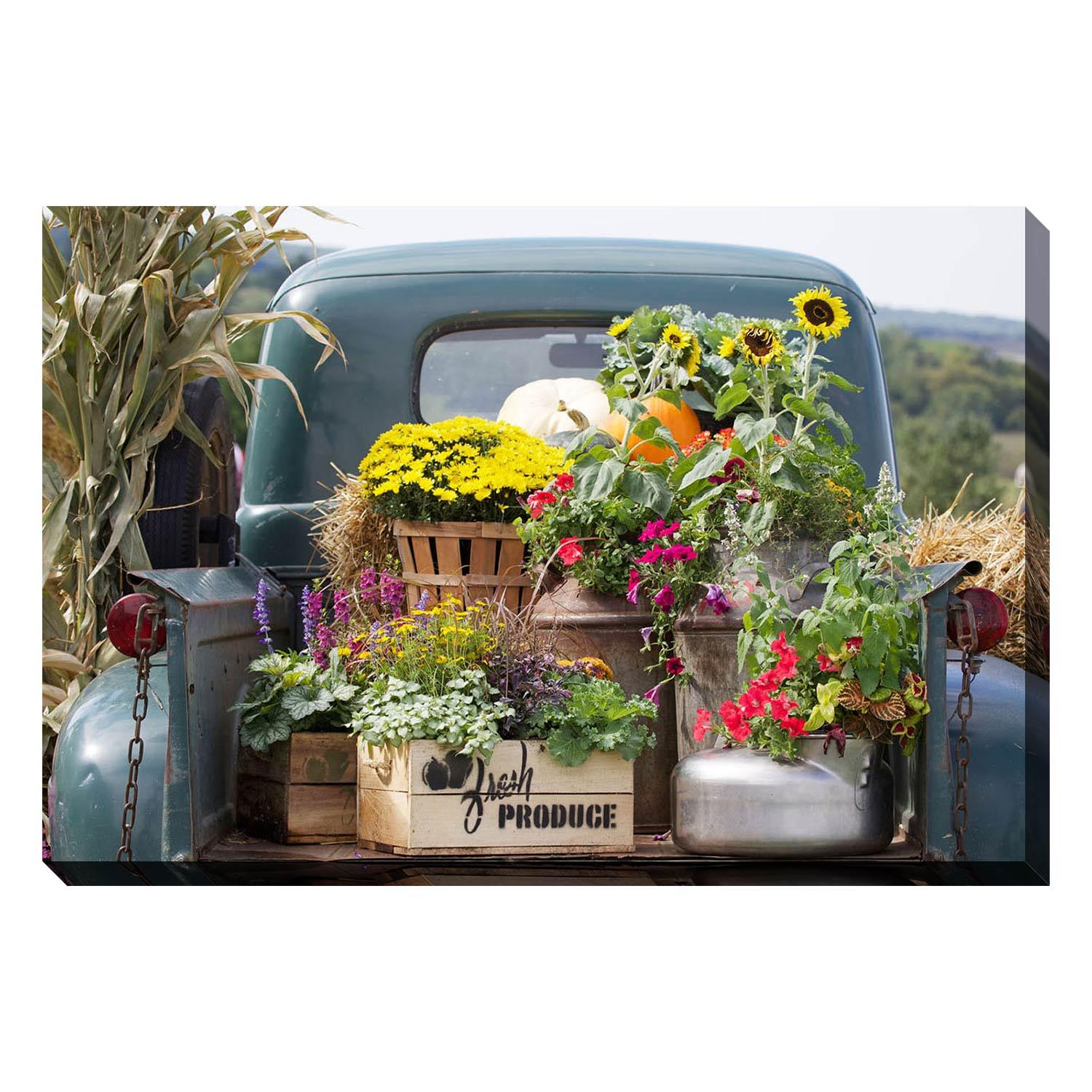 22" x 28" Vintage Truck with Flowers Canvas