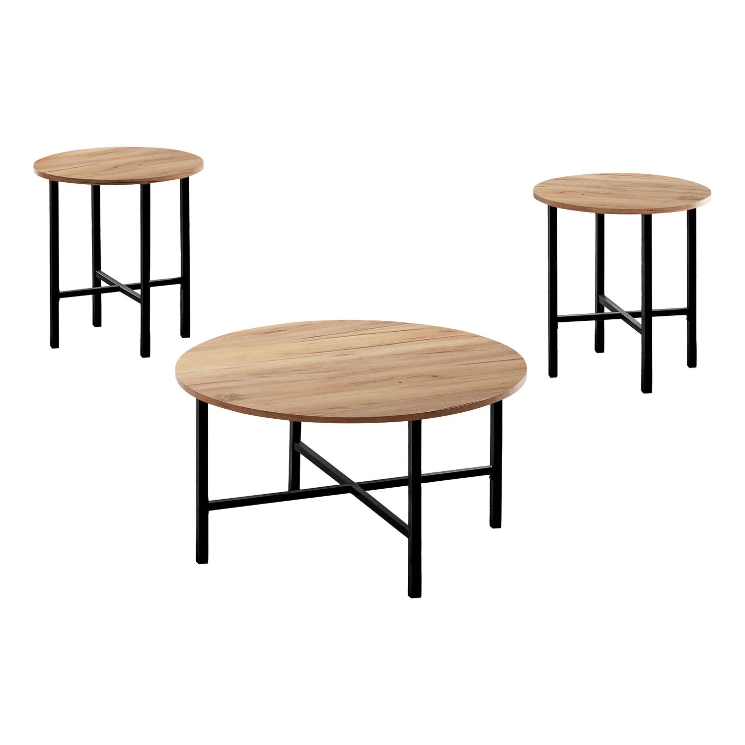 Tables basses circulaires en pin, ens. 3 pièces
