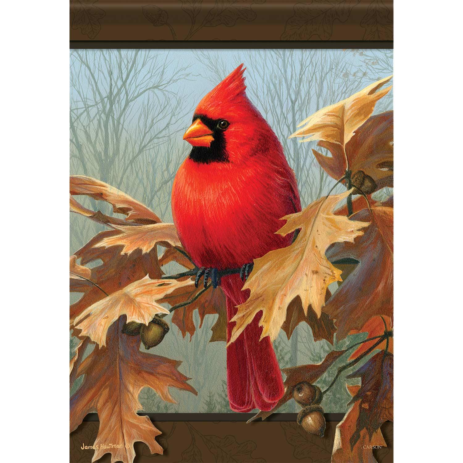 Fall Large Flag Cardinal And Oak Leaves