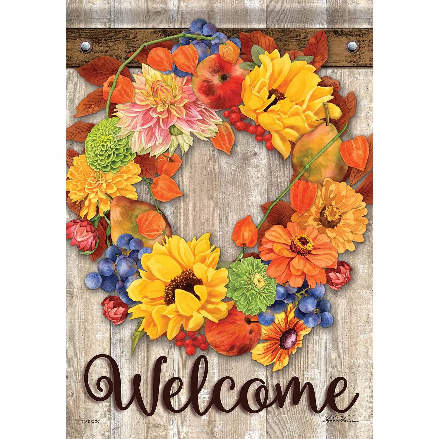 Fall Large Flag Autumn Bounty Wreath