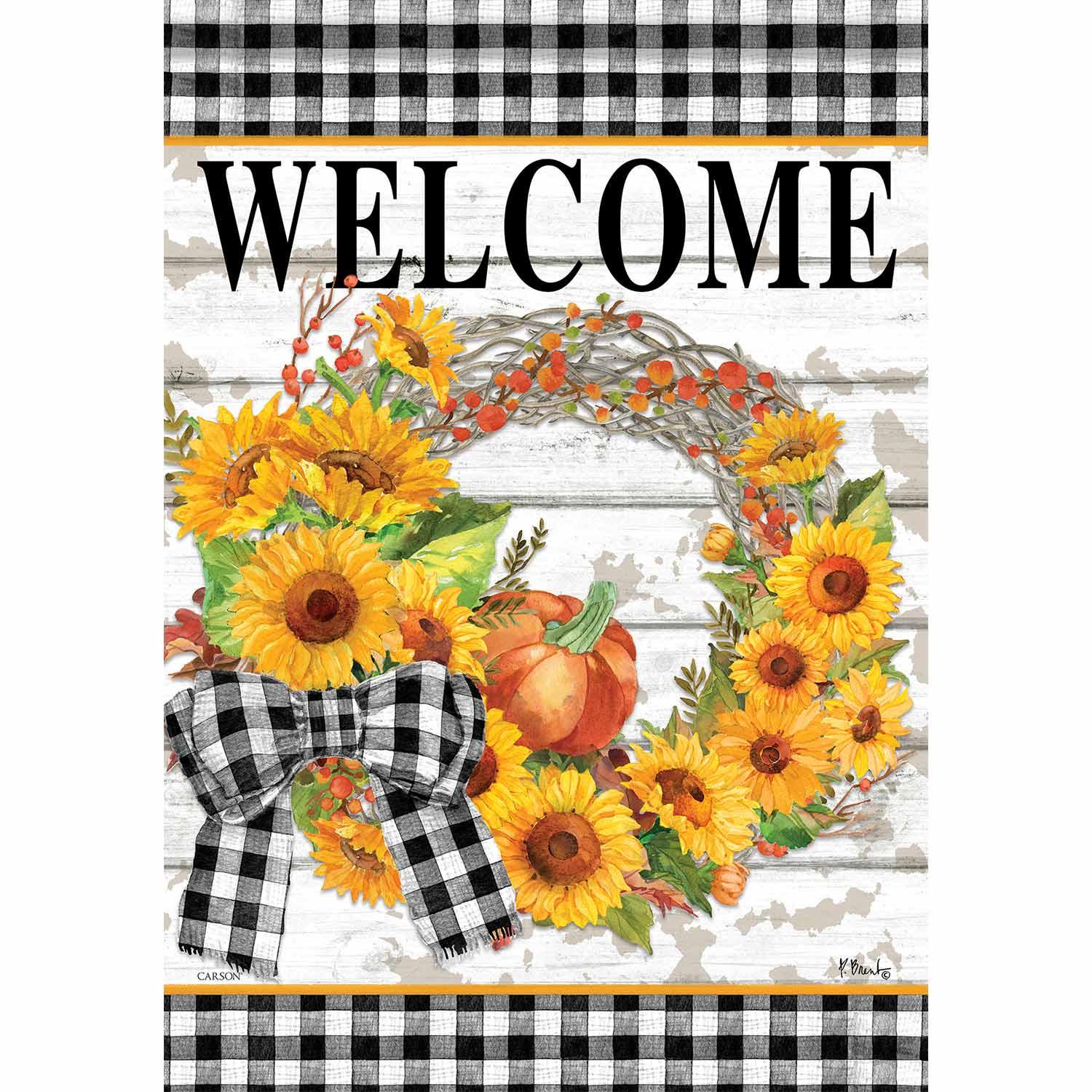 Spring Garden Flag Sunflower Wreath 
