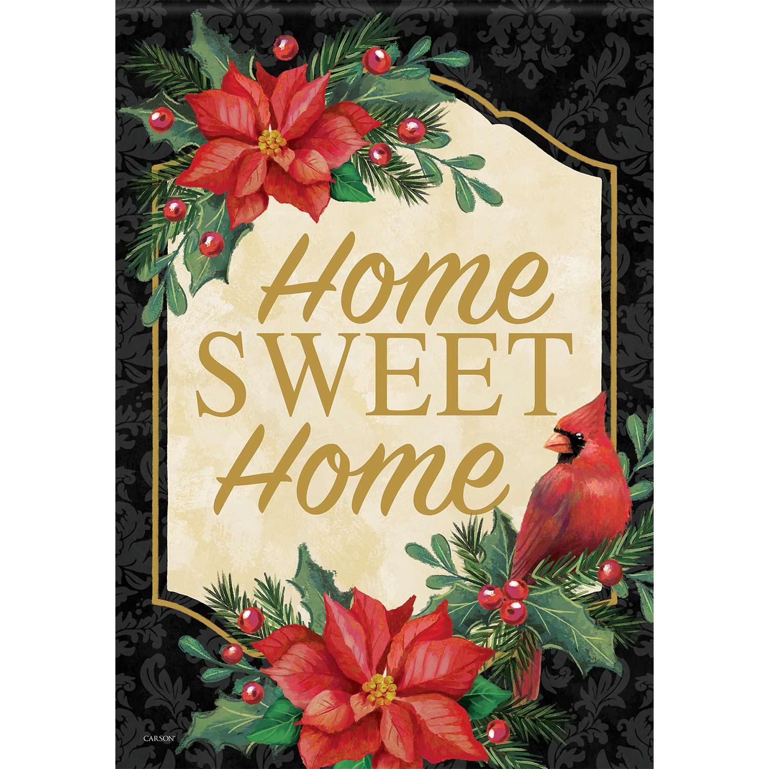 Winter Garden Flag Home Sweet Home Poinsettia Cardinal