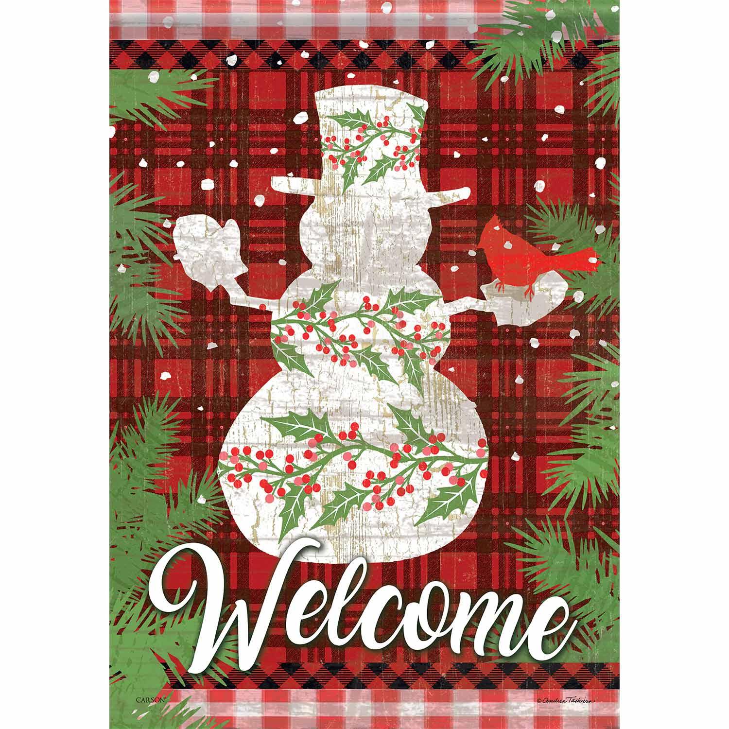 Winter Large Flag Holly Berry Snowman
