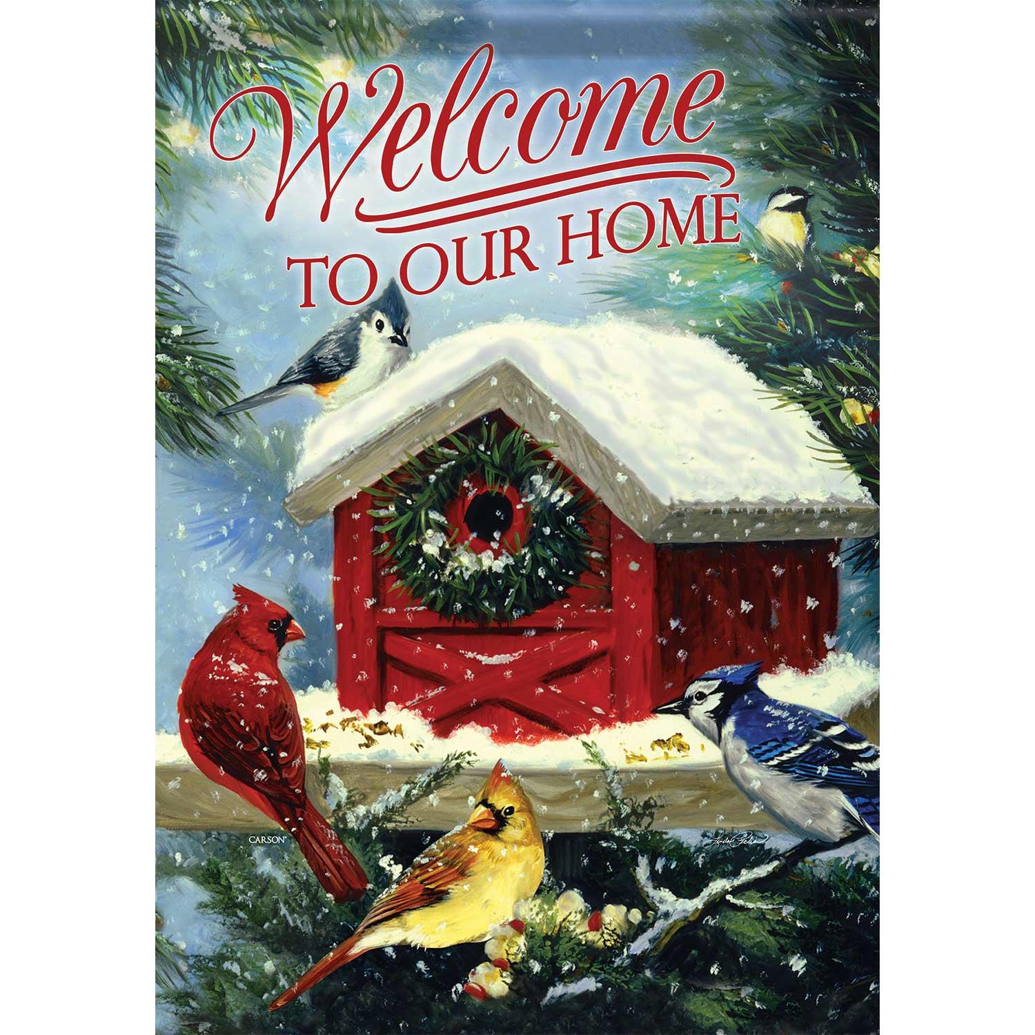 Winter Large Flag Welcome To Our Home Christmas Songbirds