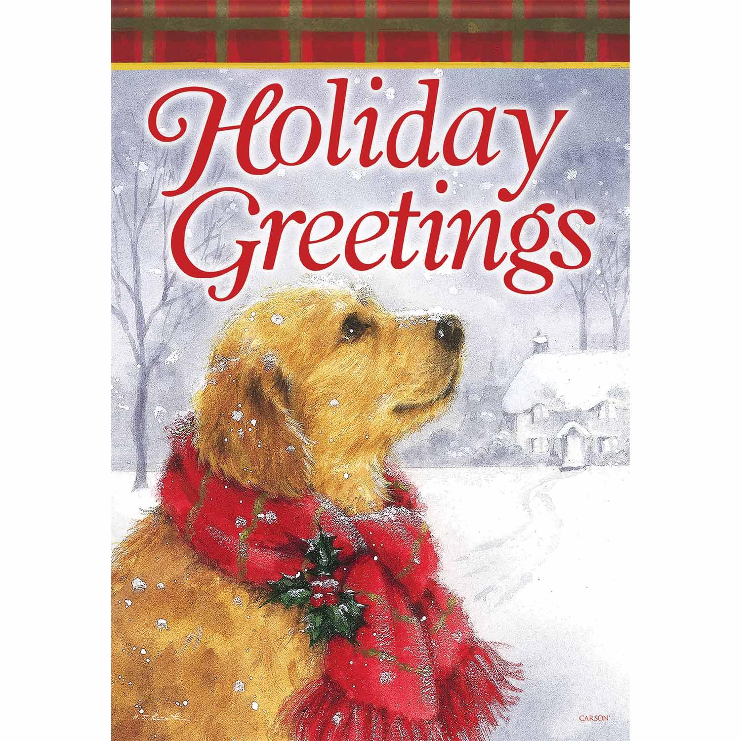 Friendly Holiday Greetings Dog Garden Flag