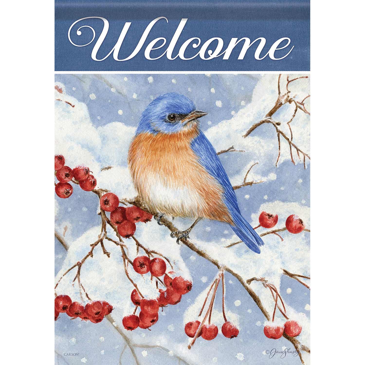 Winter Large Flag Bluebird And Berries