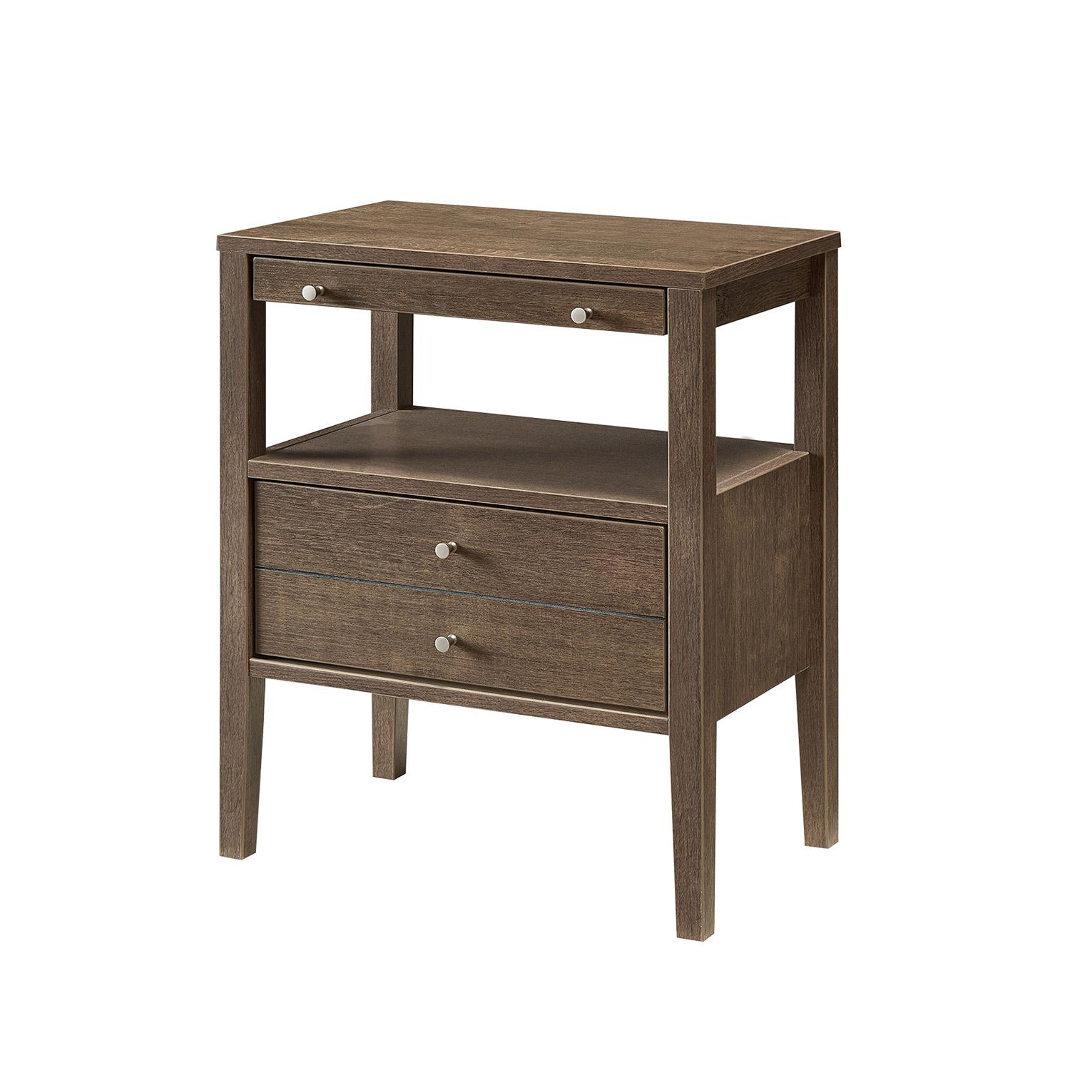 Walnut Side Accent Table With Storage