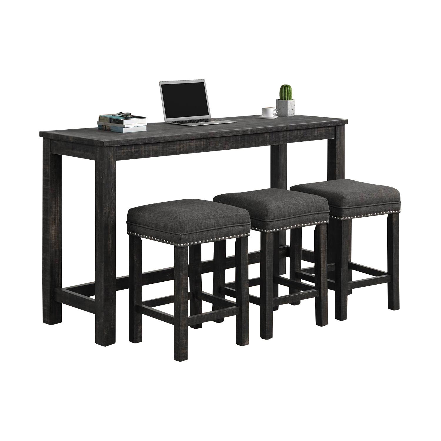 Dark Grey Rectangular Pub Set with 3 Square Stools