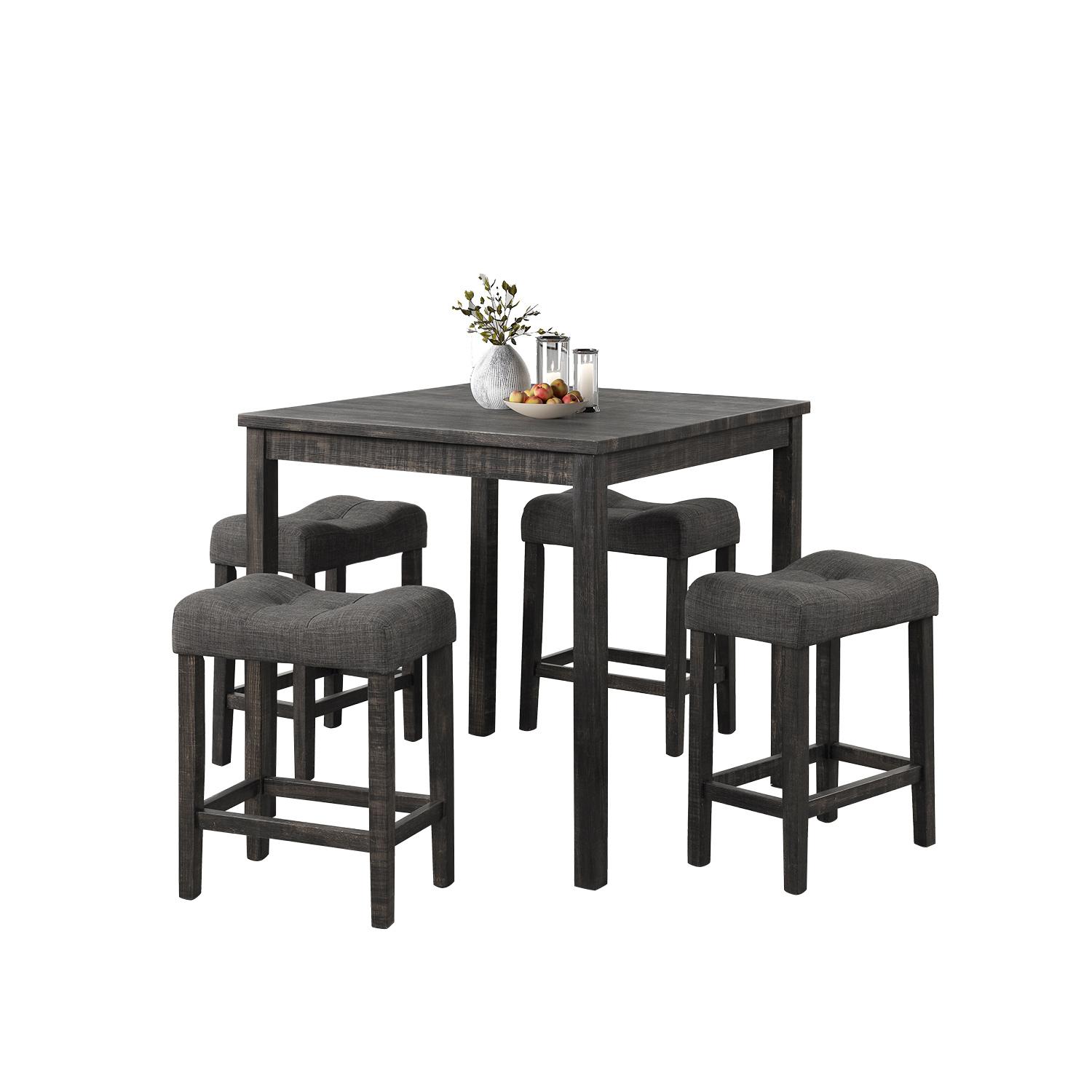 Dark Grey Square Pub Set With 3 Rectangular Stools