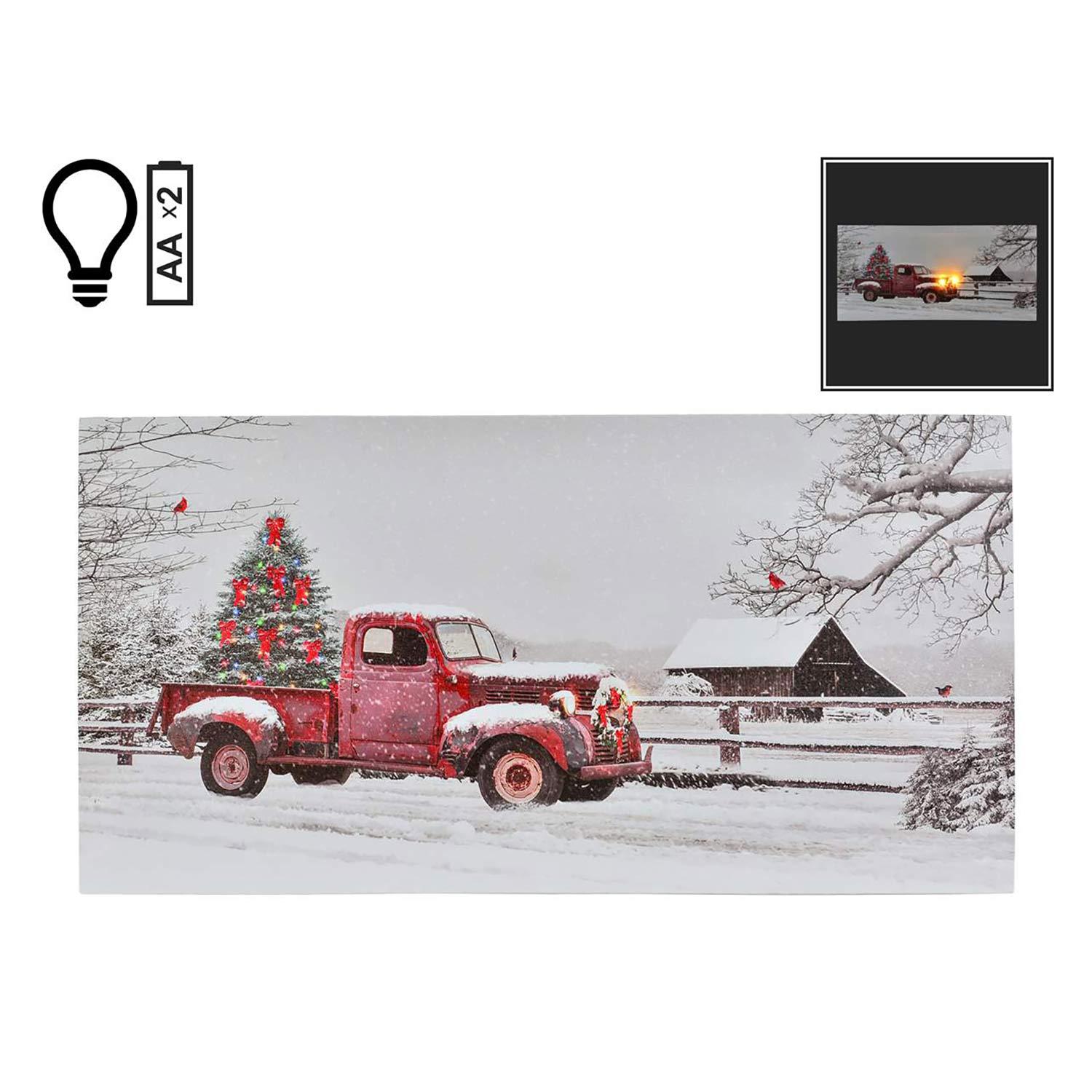 24" x 12" Christmas Red Truck LED Canvas