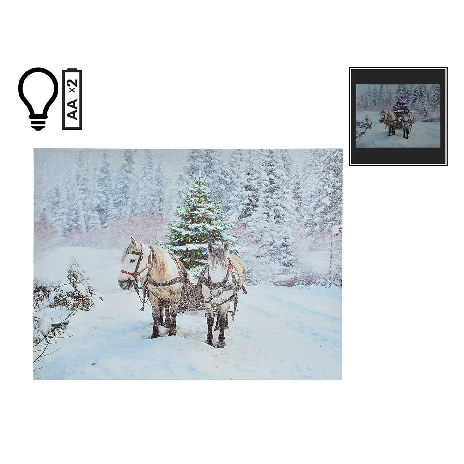 16" x 12" Christmas Horses LED Canvas