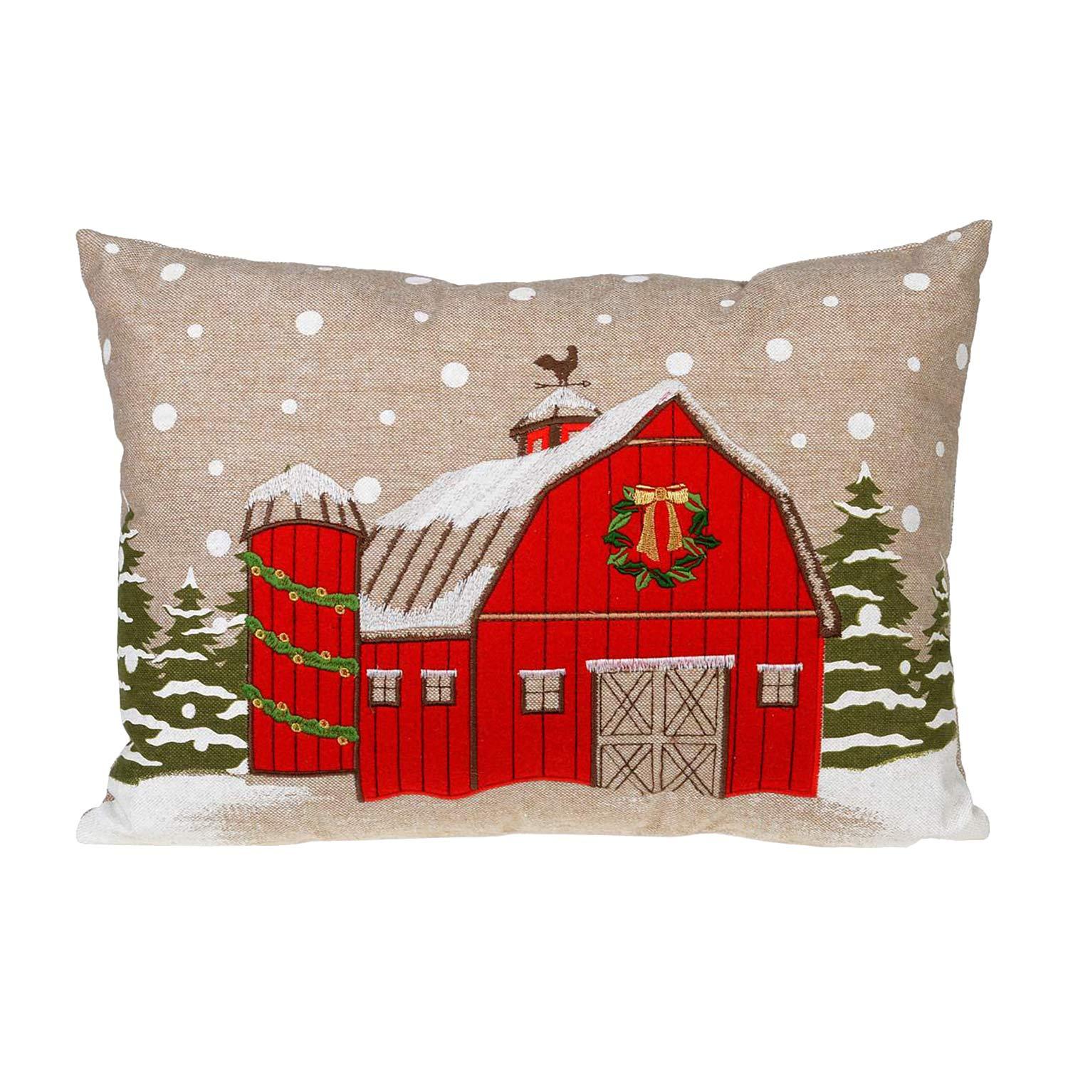 18" x 13" Winter Red Barn Cushion