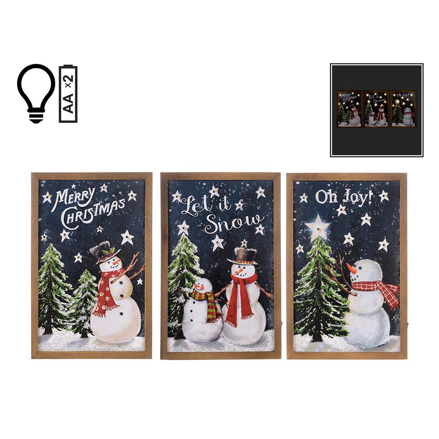 12" x 8" Snowman LED Framed Plaque-Assorted