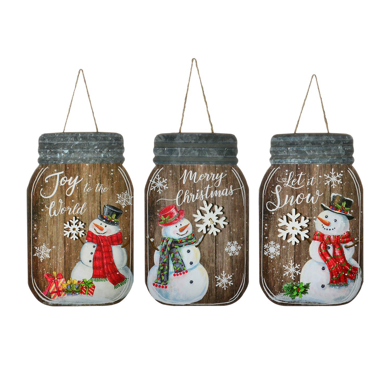 9.5" Snowman Jars LED Plaque-Assorted