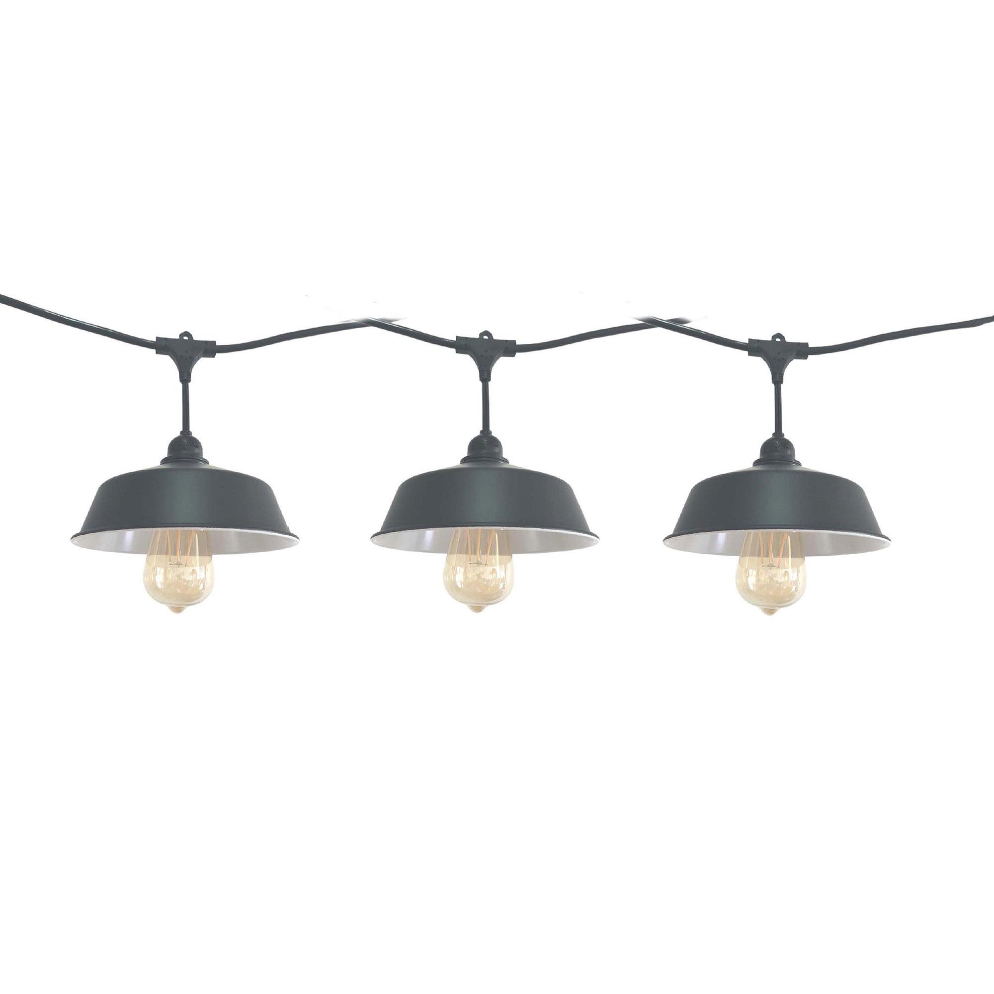 24' LED String Lights With Barn Lamp Shade And Vintage Bulbs