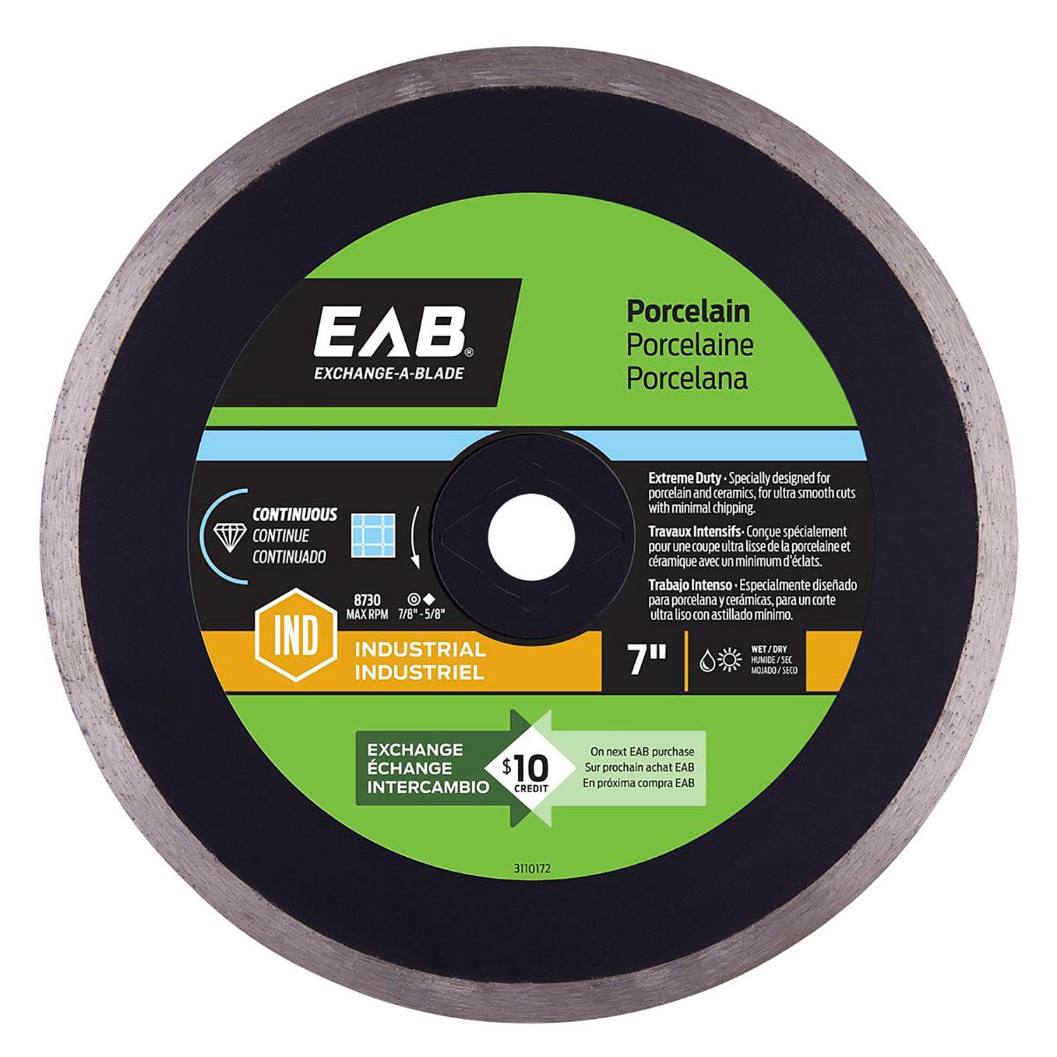 7" Continuous Porcelain Black Industrial Diamond Blade - Exc