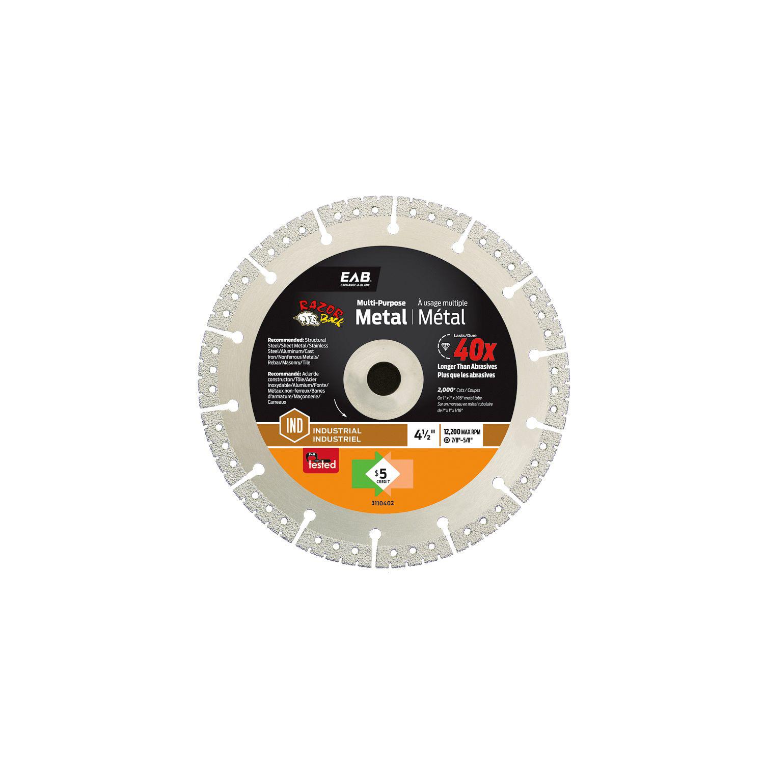 4-1/2" Metal Cutting Razor Back Industrial Diamond Blade - E