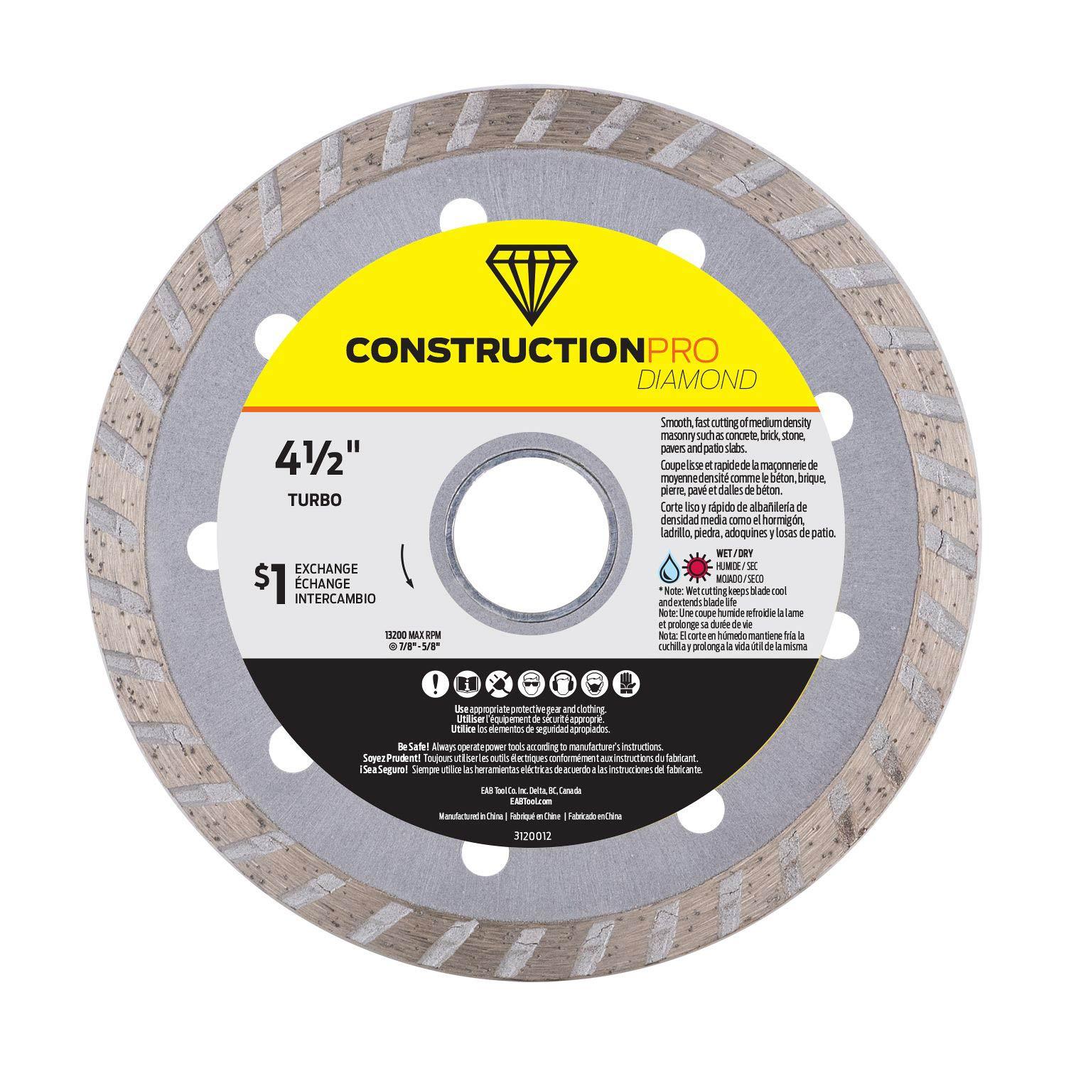 4-1/2" Turbo Construction Pro Diamond Blade - Exchangeable