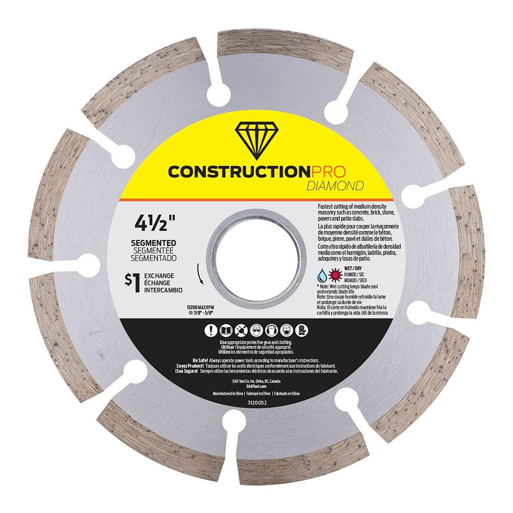 4-1/2" Segmented Construction Pro Diamond Blade - Exchangeab