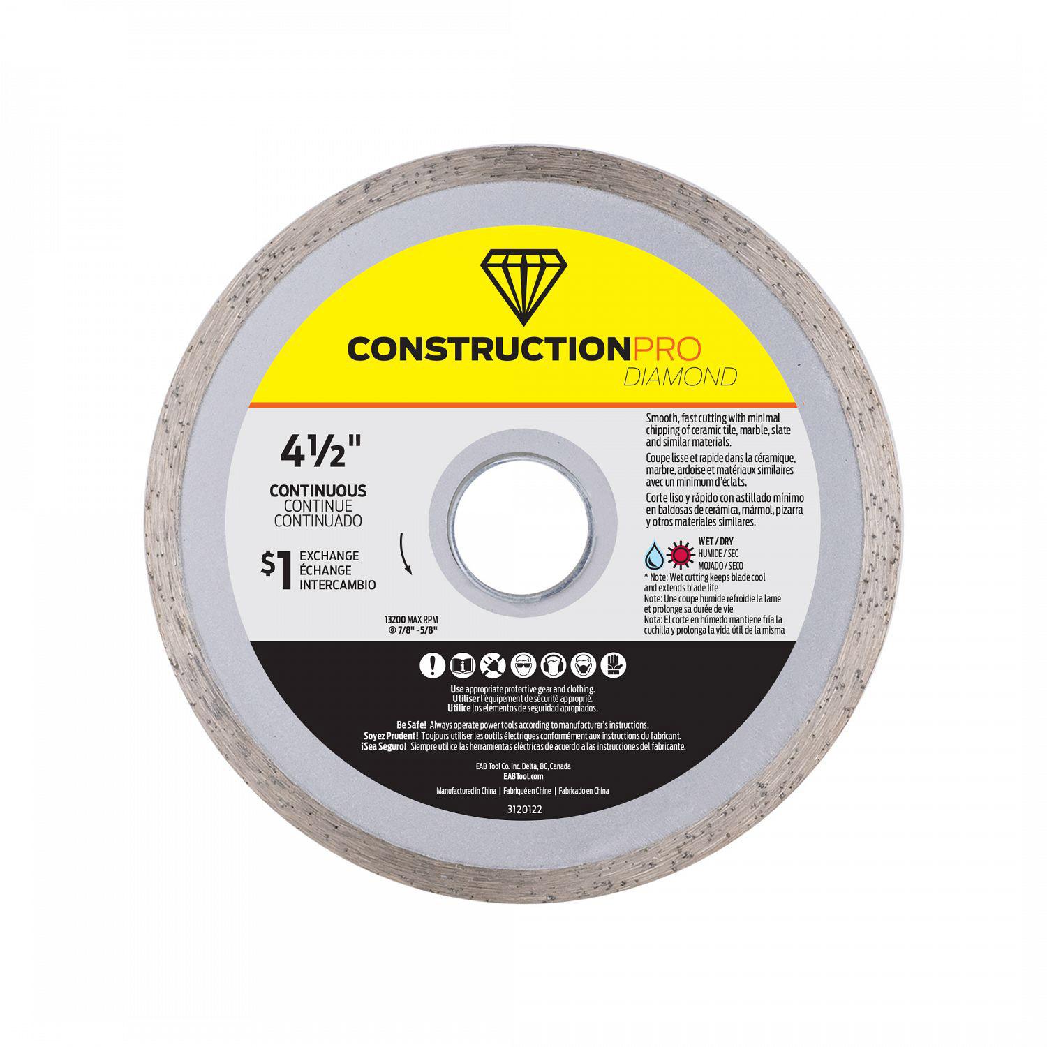 4-1/2" Continuous Construction Pro Diamond Blade - Exchangea