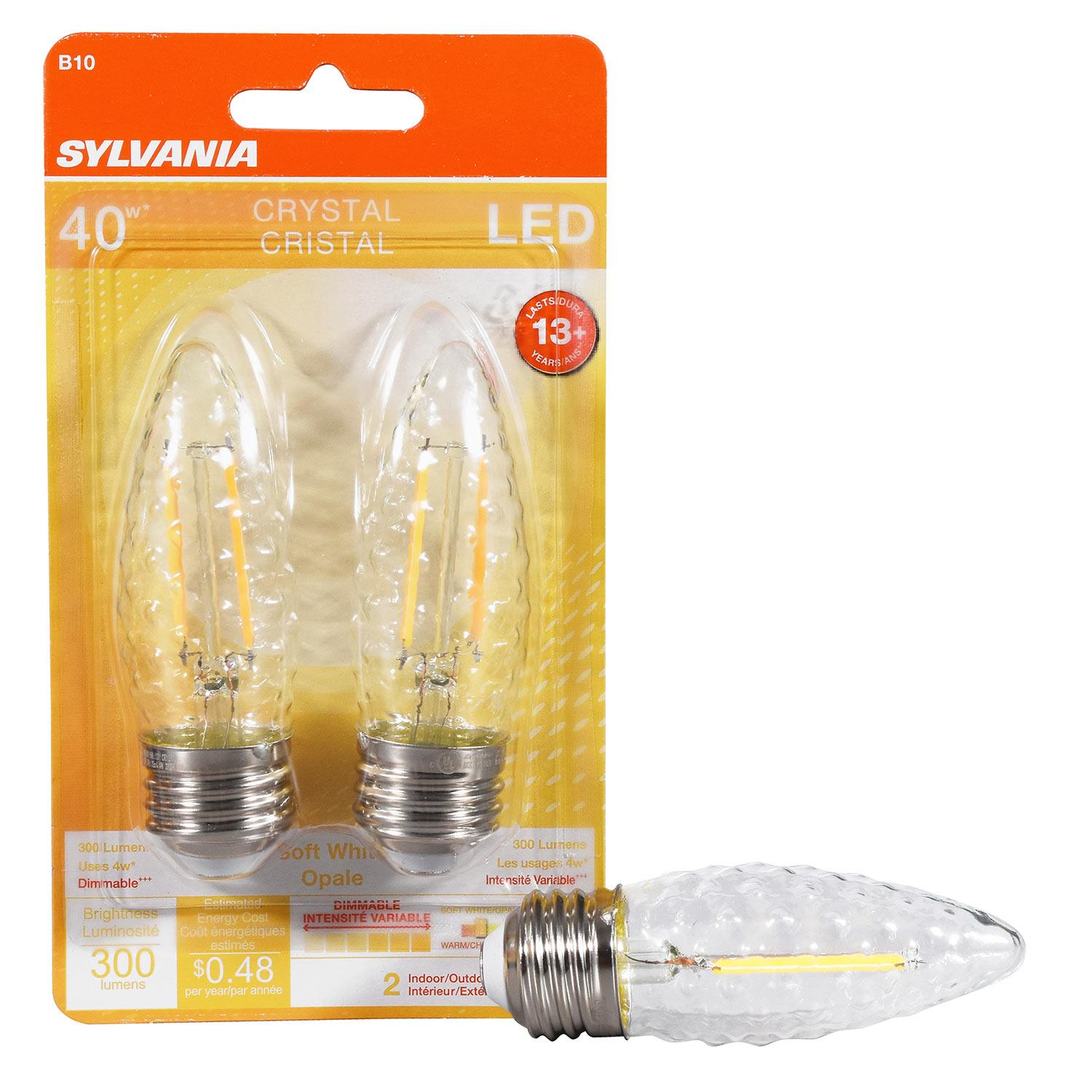 B10 4W Medium Base 2700K Dimmable Crystal LED Bulb-2/Pack