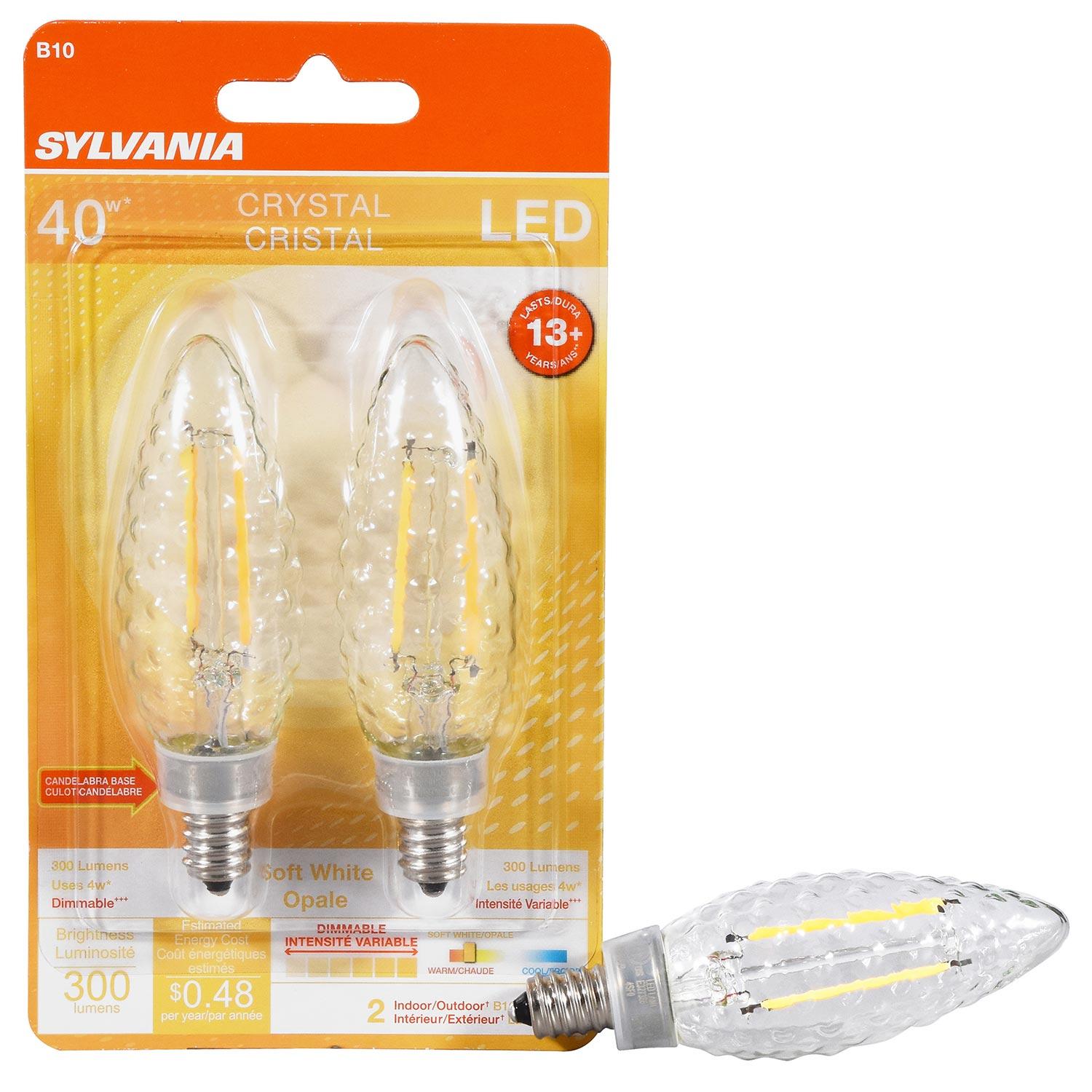 B10 4W Small Base 2700K Dimmable Crystal LED Bulb-2/Pack