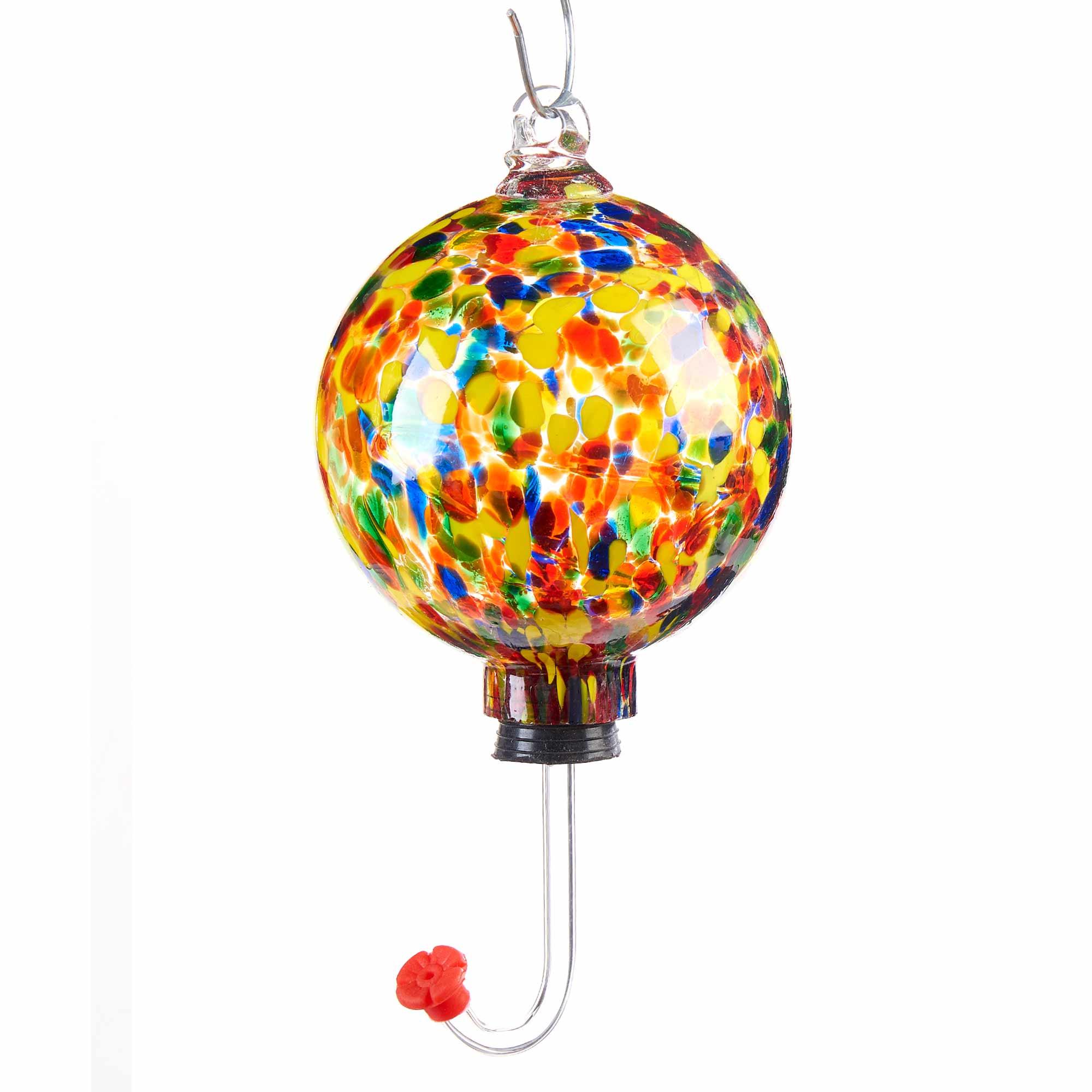 Mangeoire pour colibris en verre motif jaune, rouge et bleu