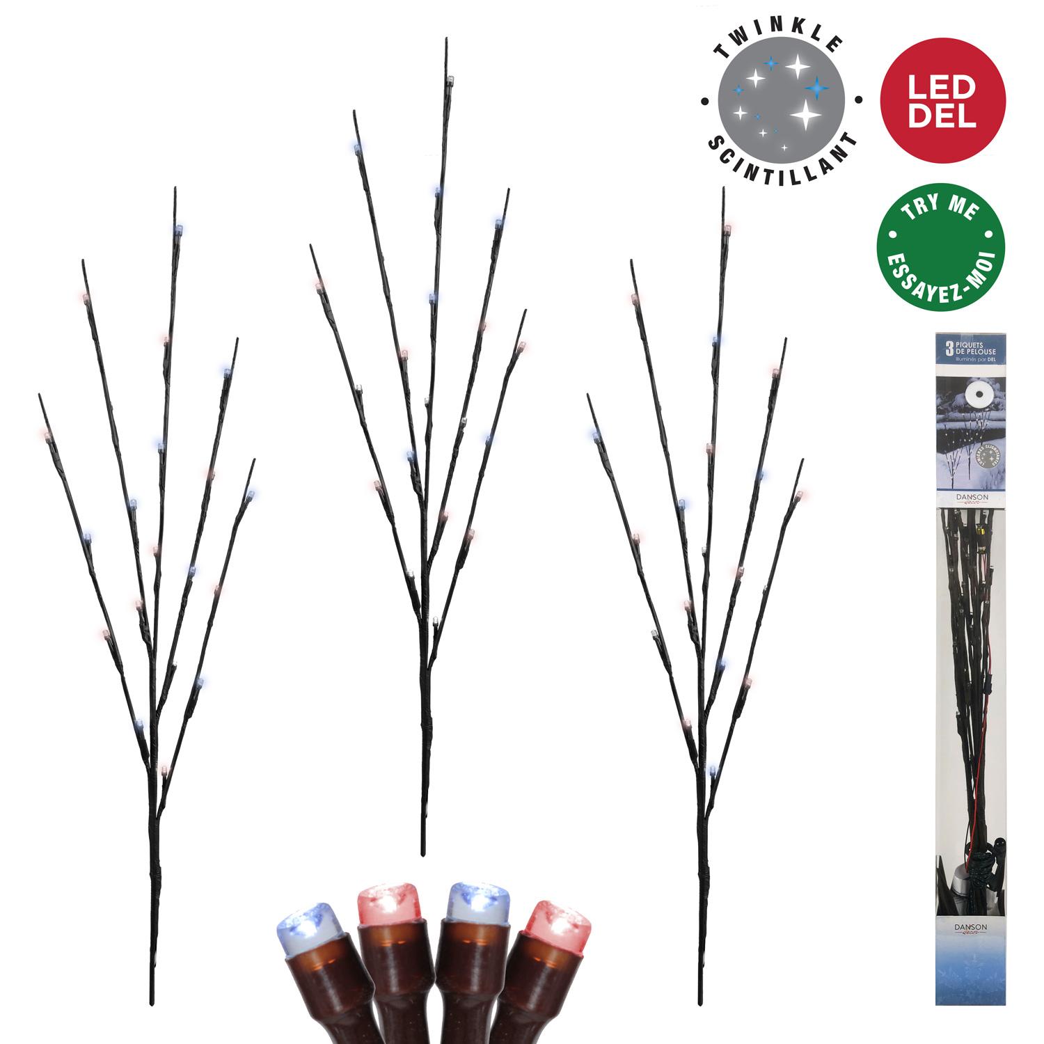 Twig Stake LED with Twinkle Red & Pure White Lights - 3/Pack