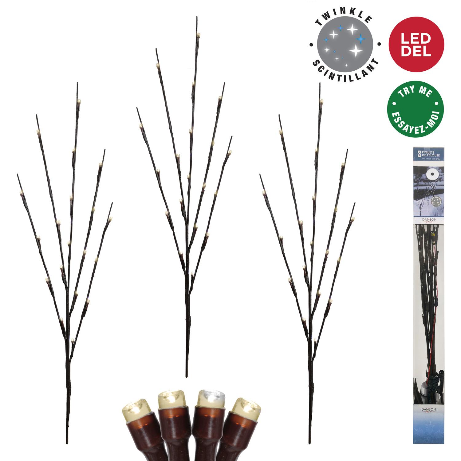 Twig Stake LED with Twinkle Warm White Lights - 3/Pack