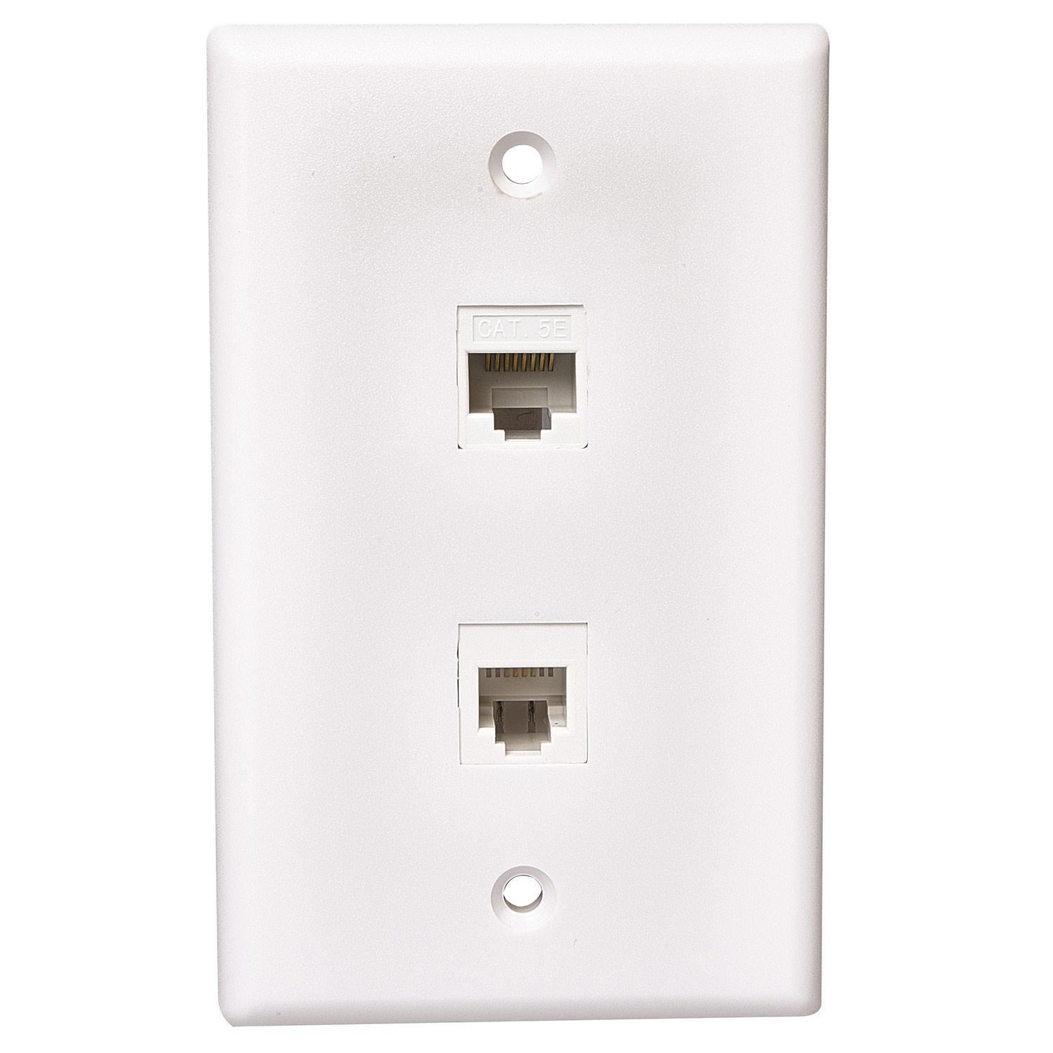 White Dual Phone CAT5/CAT6 RJ45 Wall Plate