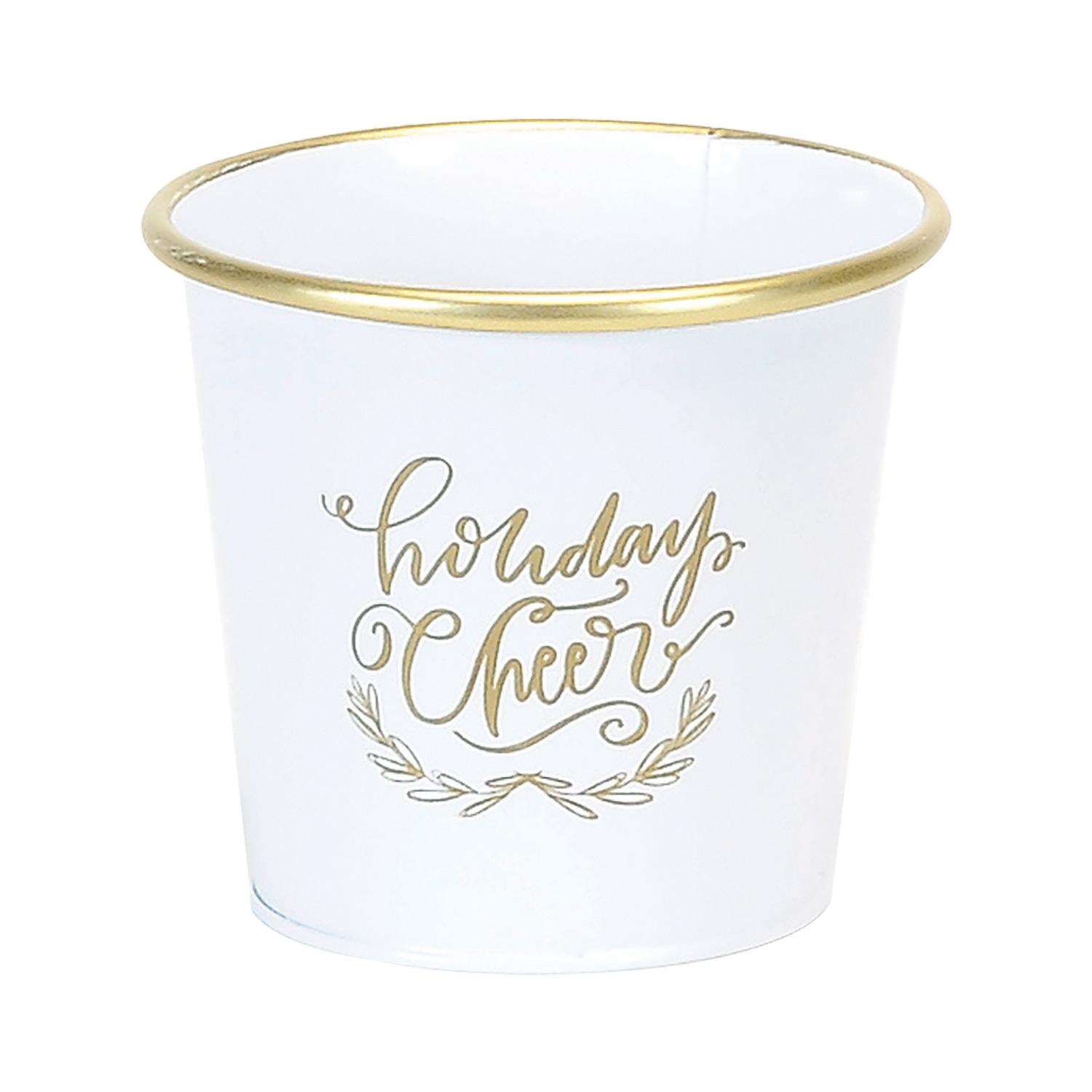4.5" White And Gold Christmas Pot