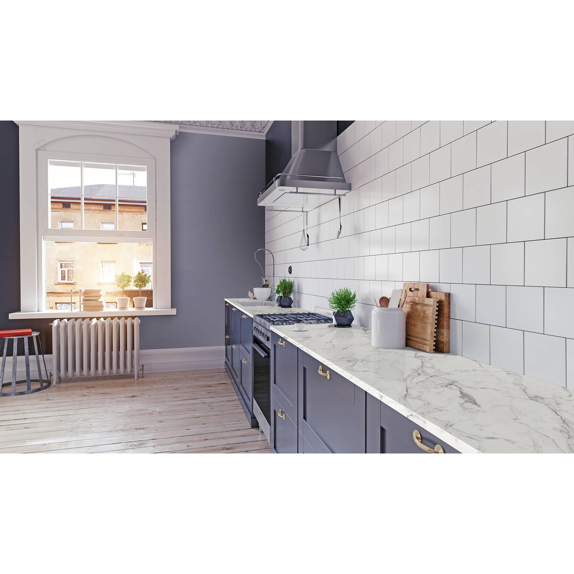 72" BL Stretta White Marble Square Laminate Worktop