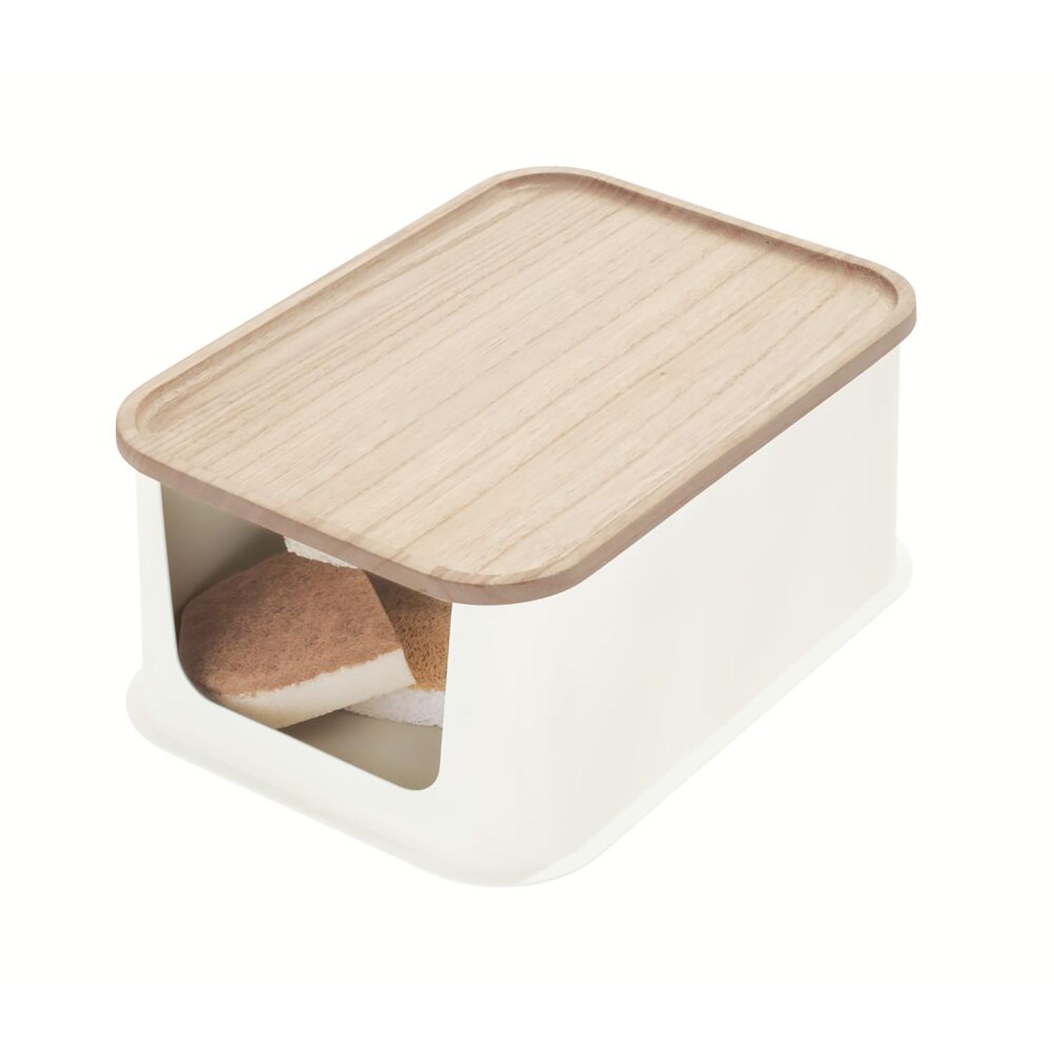 Medium Open Front Bin with Wood Lid