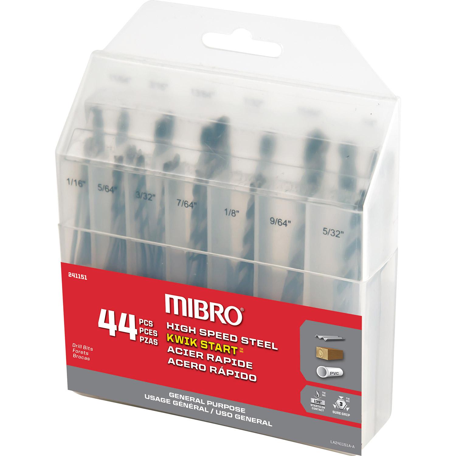 44 Piece High Speed Drill Bit Set, 1/16" - 1/4"
