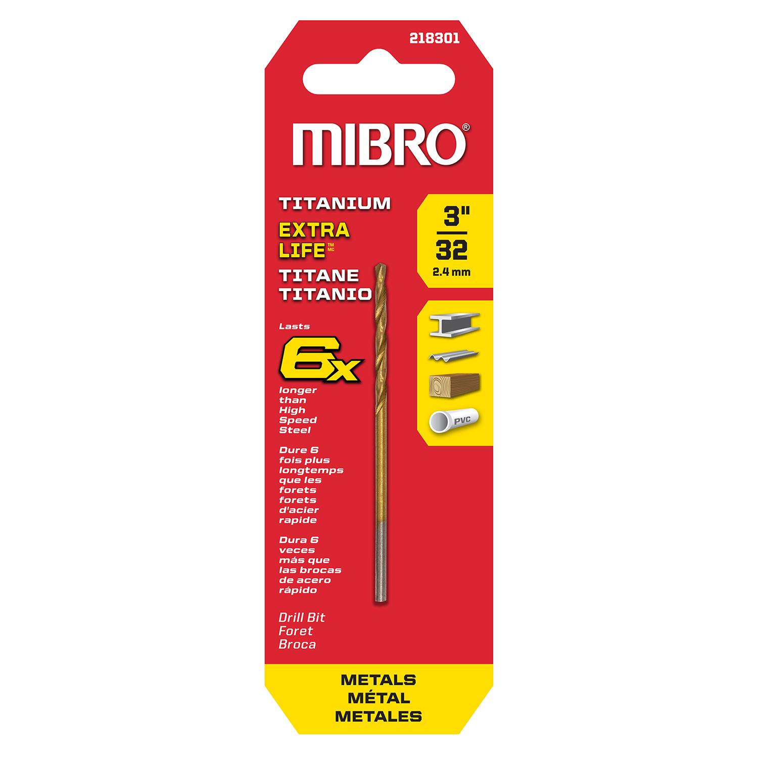 Mèche enduite de titane en acier rapide 3/32 po