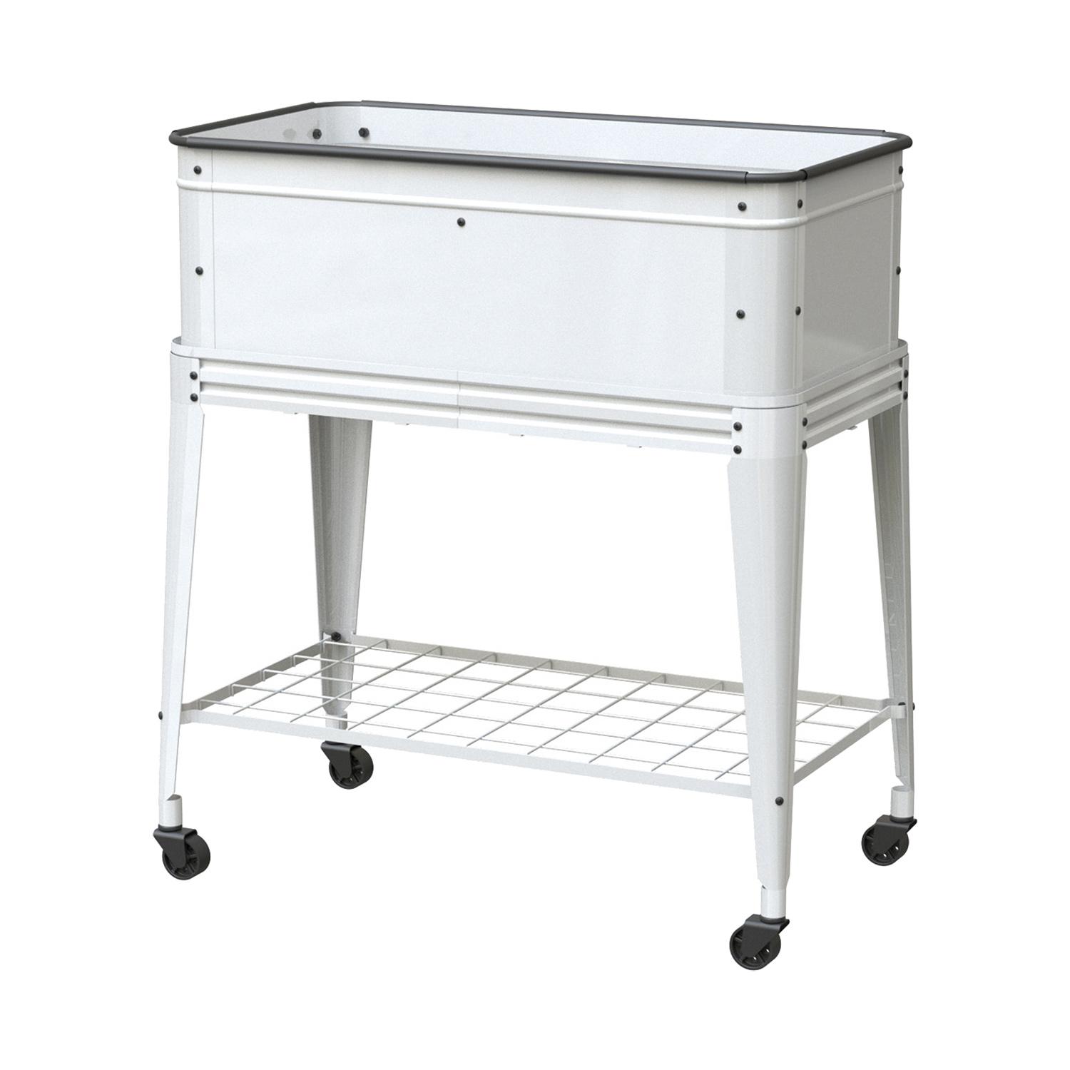Elevated Tub Planter With Wheels-White