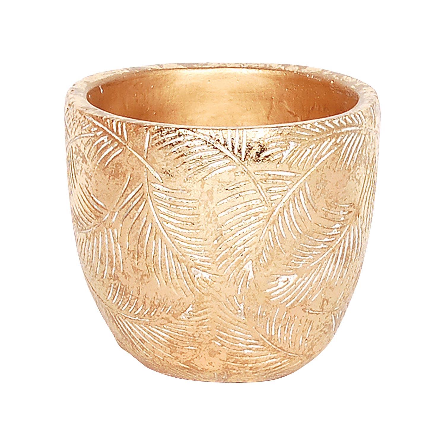5.25" Gold Pot With Leaf