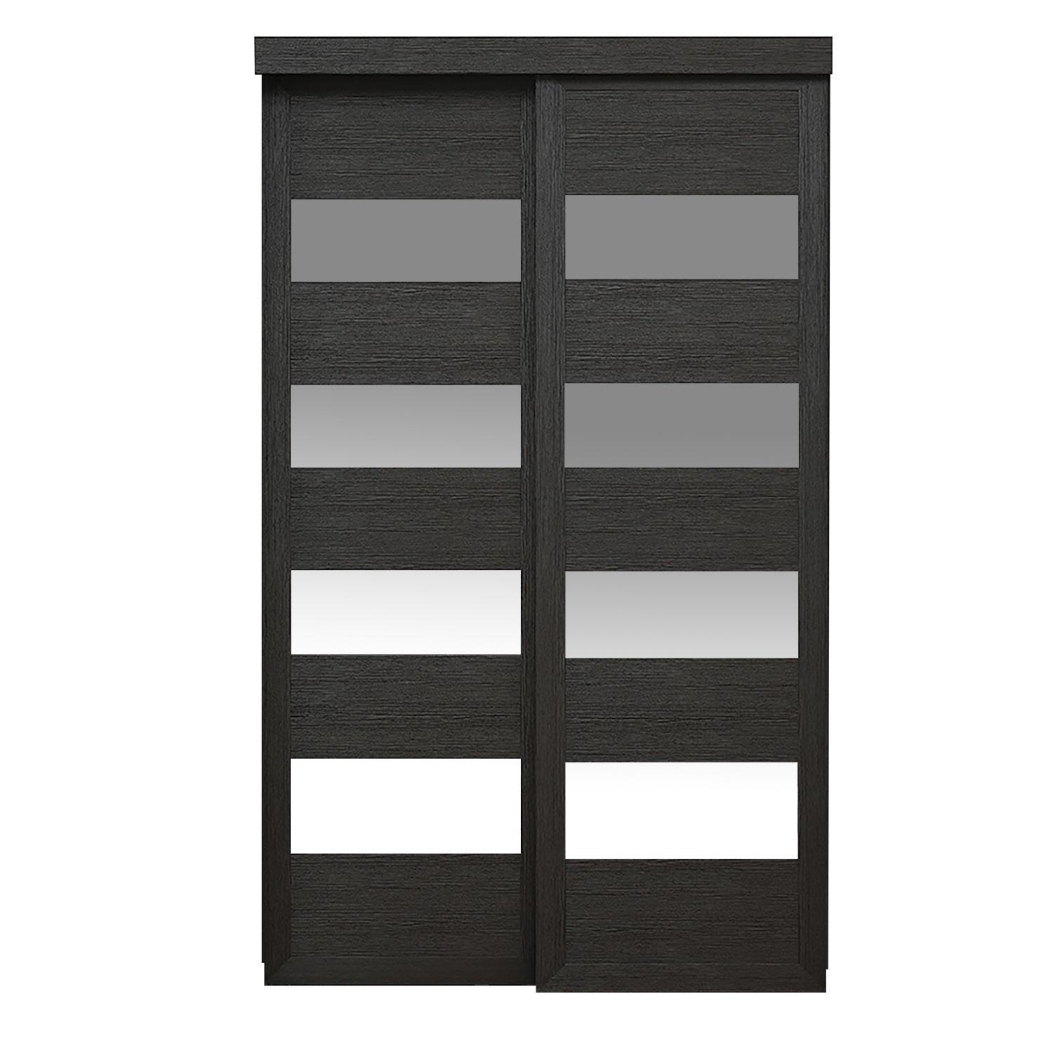 72" x 80" 4-lite Black Wood Grain Mirror Closet Door