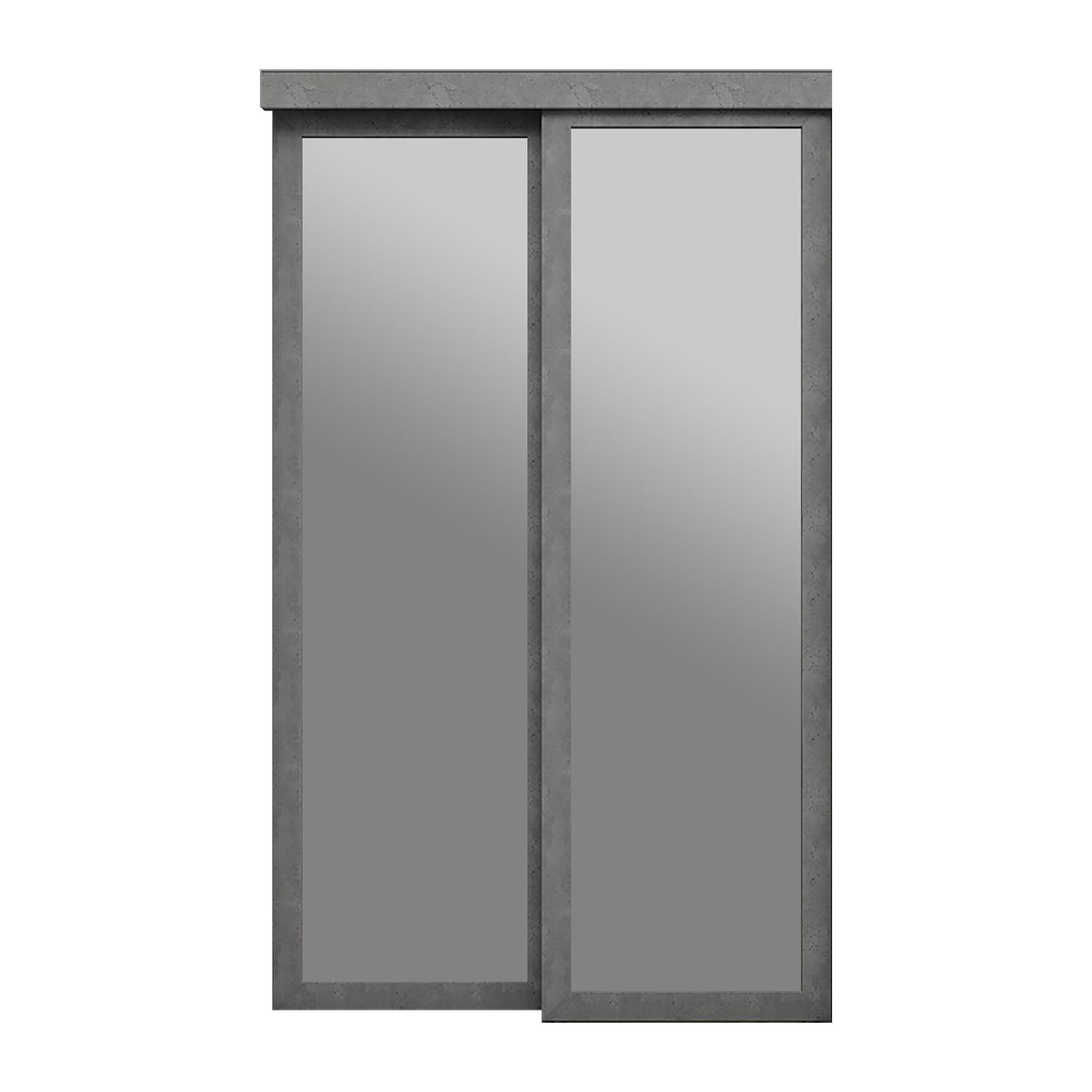 48" x 80" Fusion Concrete Clear Mirror Closet Door
