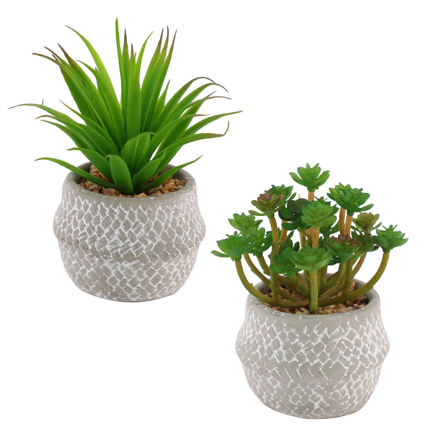 Artificial Plant In Grey Pot- Assorted