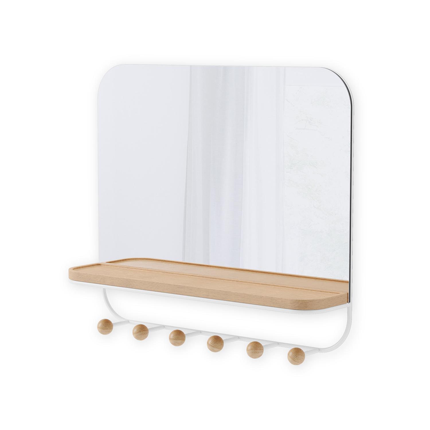 Miroir Estique avec crochets, blanc/naturel
