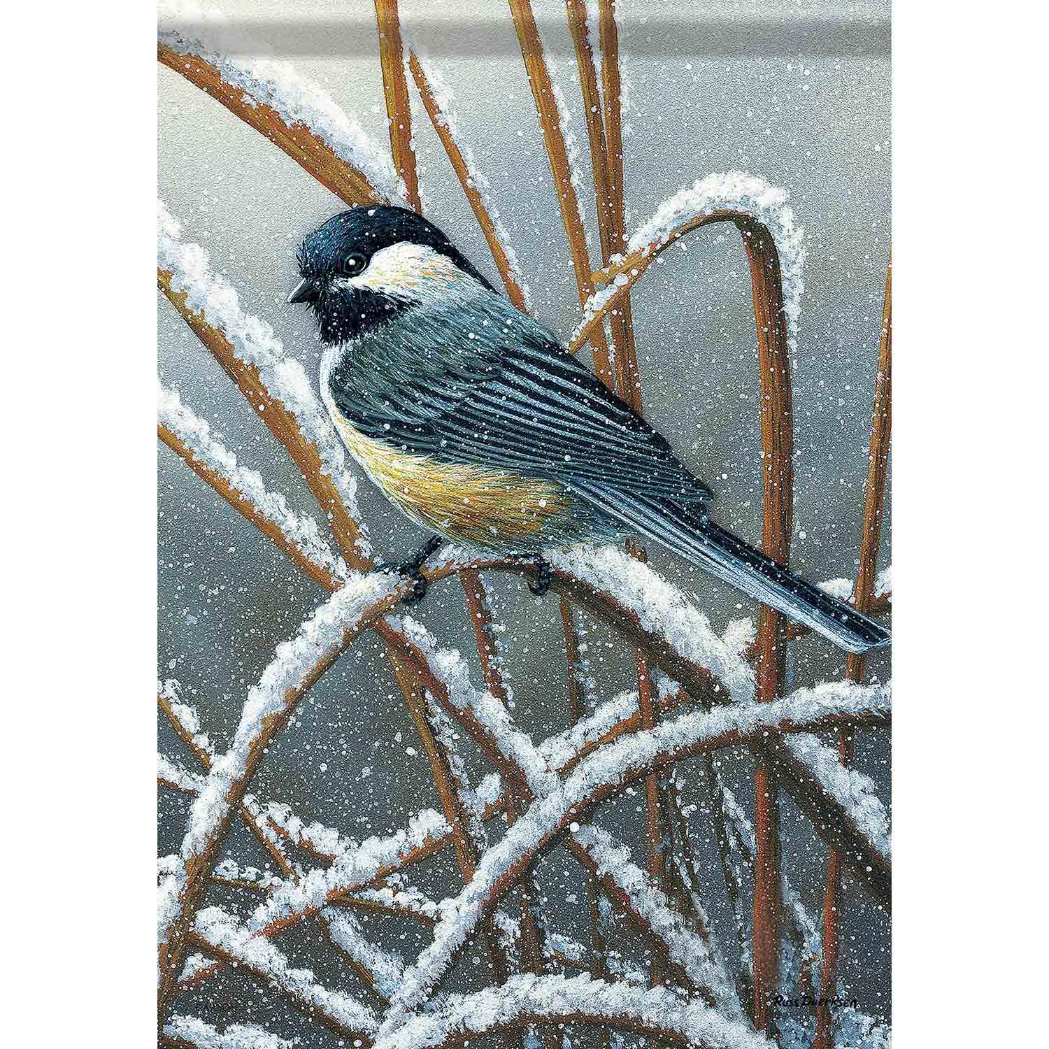 Winter Garden Flag Snowy Chickadee