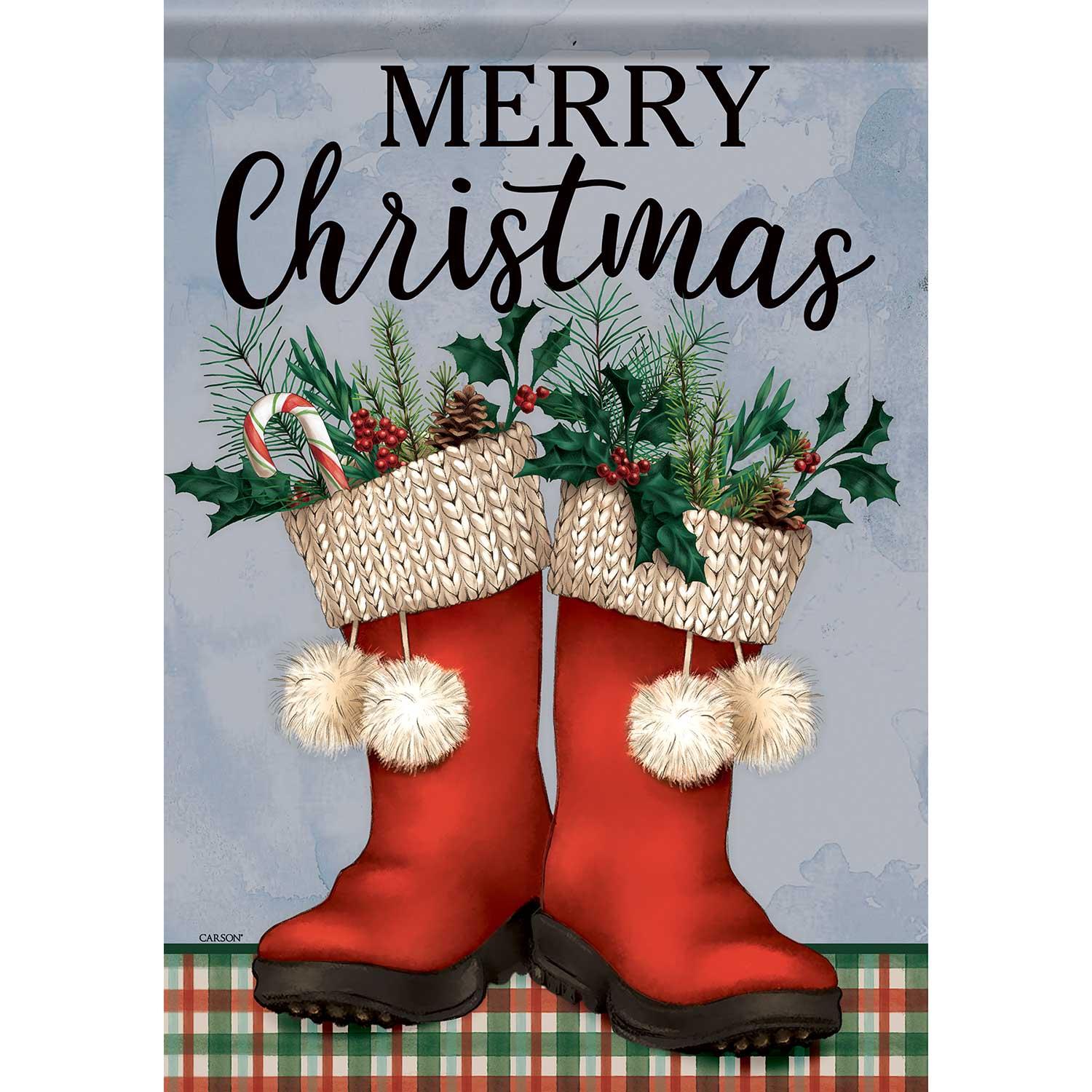 Winter Garden Flag Santa Boot