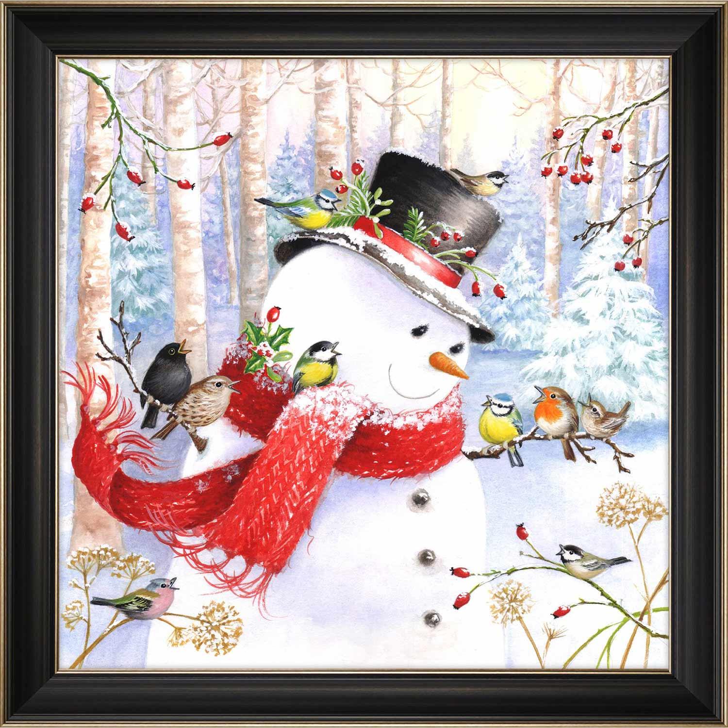 18" x 18" Christmas Framed Snowman Songbird