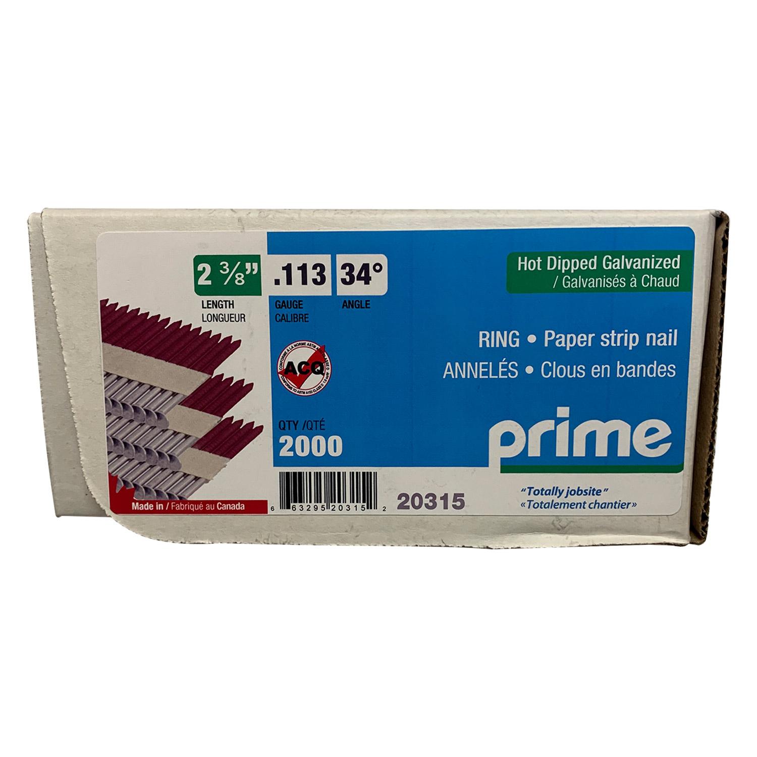 Prime 34° Paper Tape Strip 2-3/8" Ring HDG Nails-2000/Box