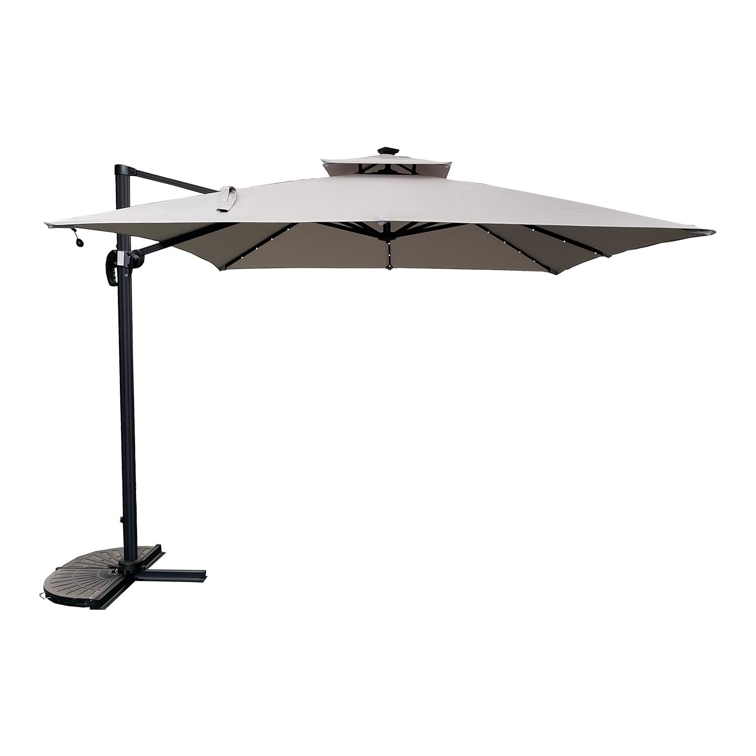 Deluxe Offset Umbrella With Lights 10'-Light Grey