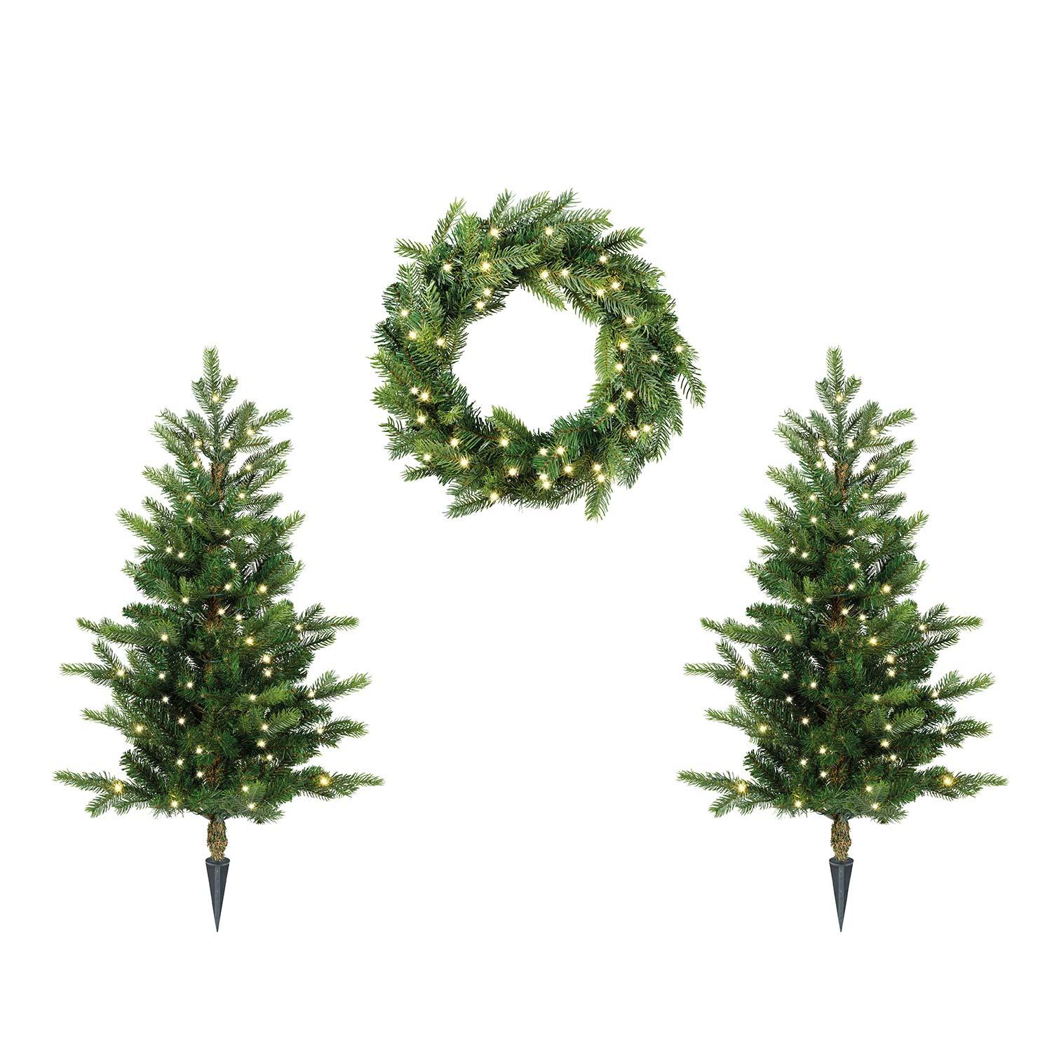 Grandis Fir Wreath & Porch Tree Set with Micro LED Lights
